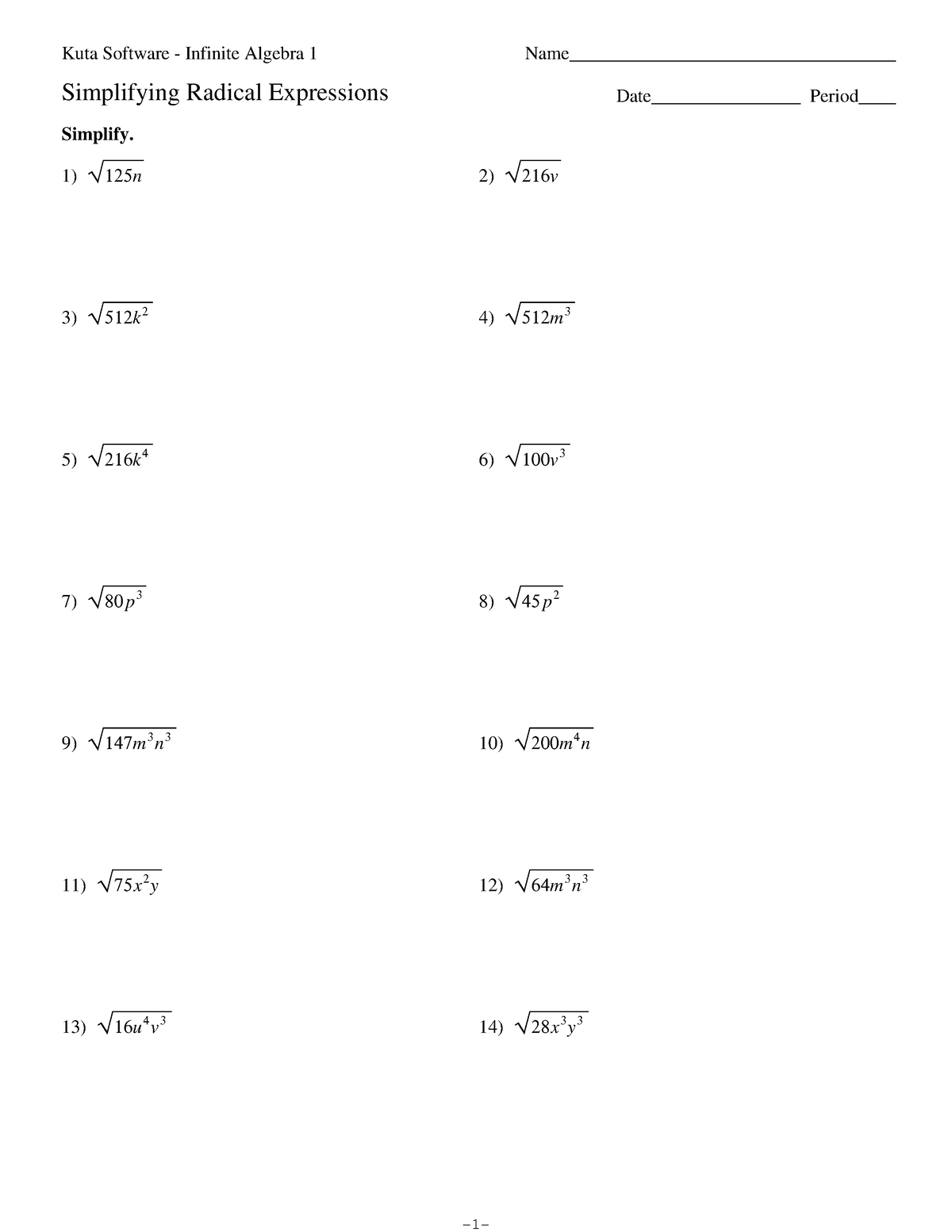 Simplifying Radicals - ©q i 2 u 0 N 1 V 2 y OKUuGtSaM mShoRfotvw 3 a 6 ...