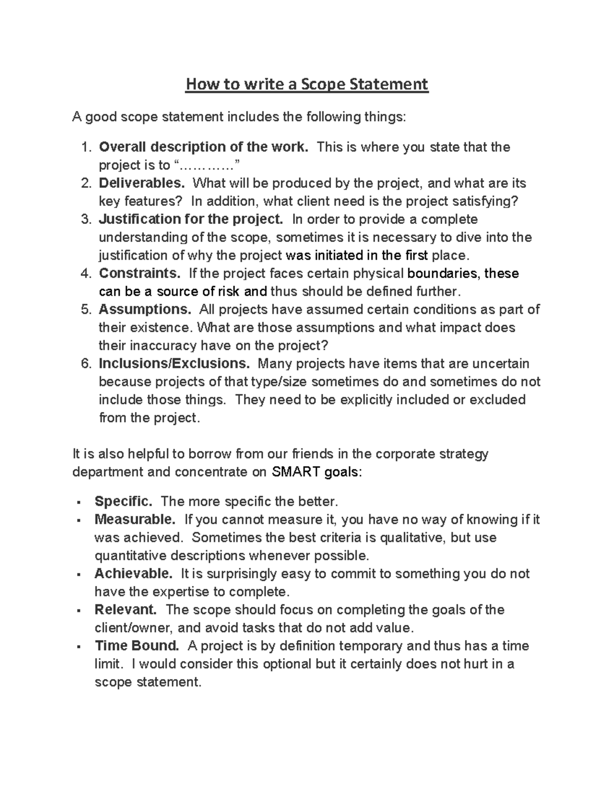 How to write a Scope Statement - This is where you state that the ...