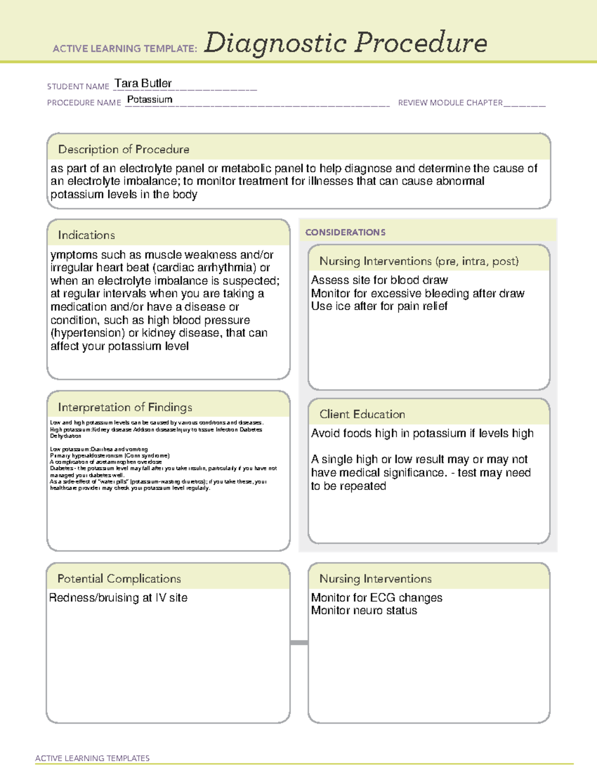 Potassium Active Learning ACTIVE LEARNING TEMPLATES Diagnostic 