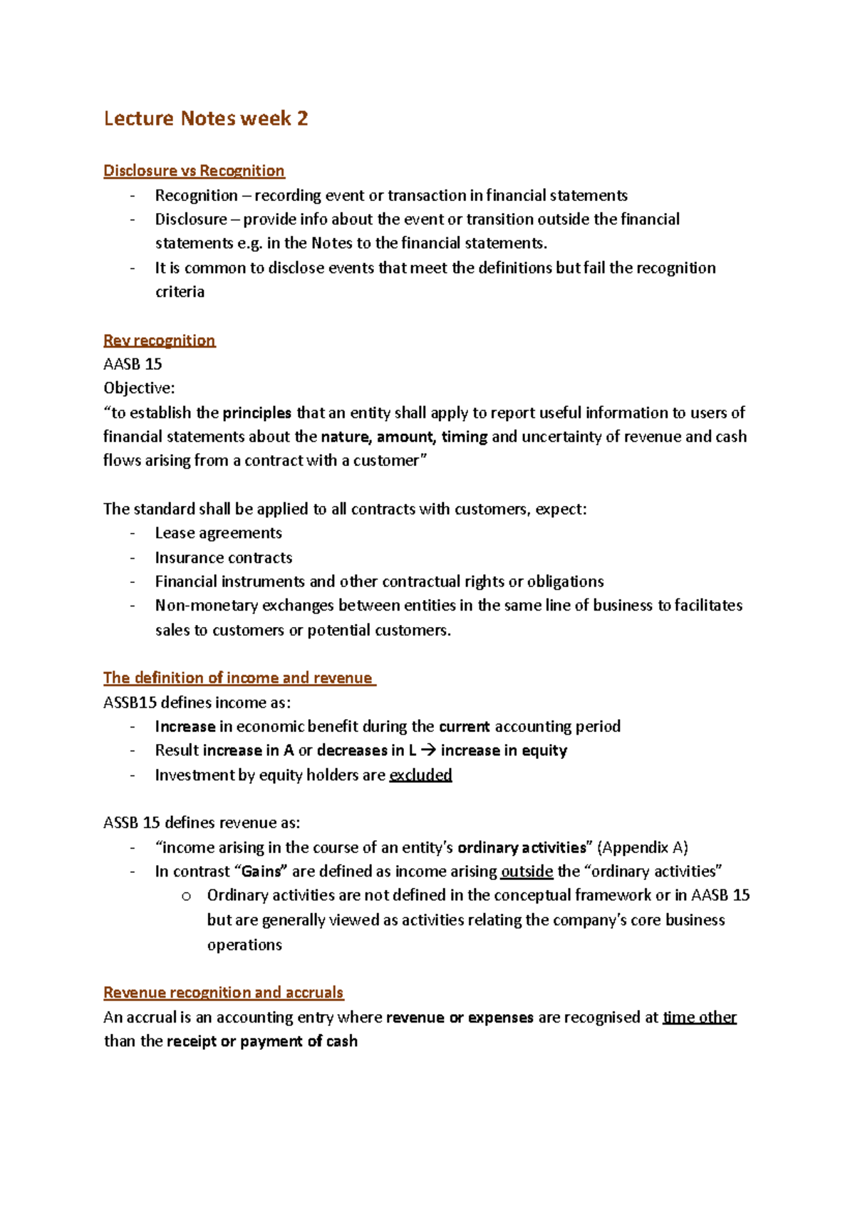 Lecture Notes week 2 - in the Notes to the financial statements. - It ...