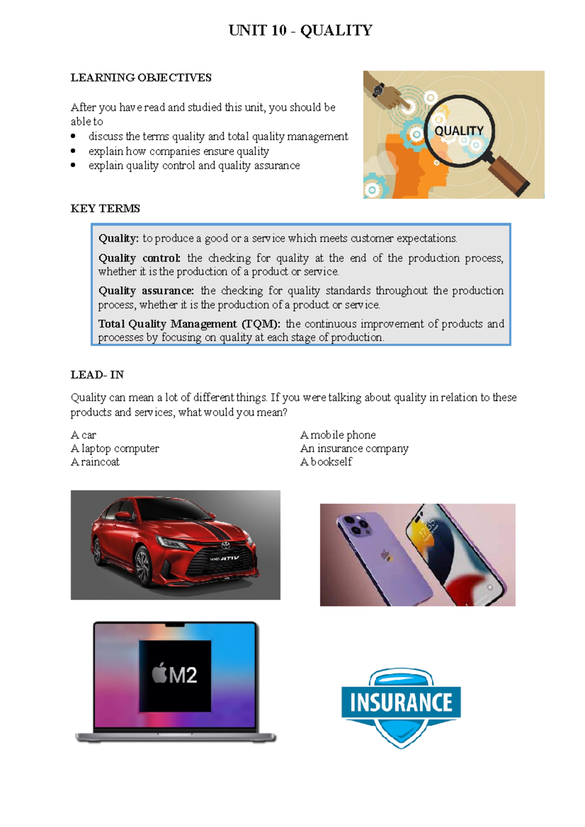 Unit 4 - Quality - Copy - document - UNIT 10 - QUALITY LEARNING ...