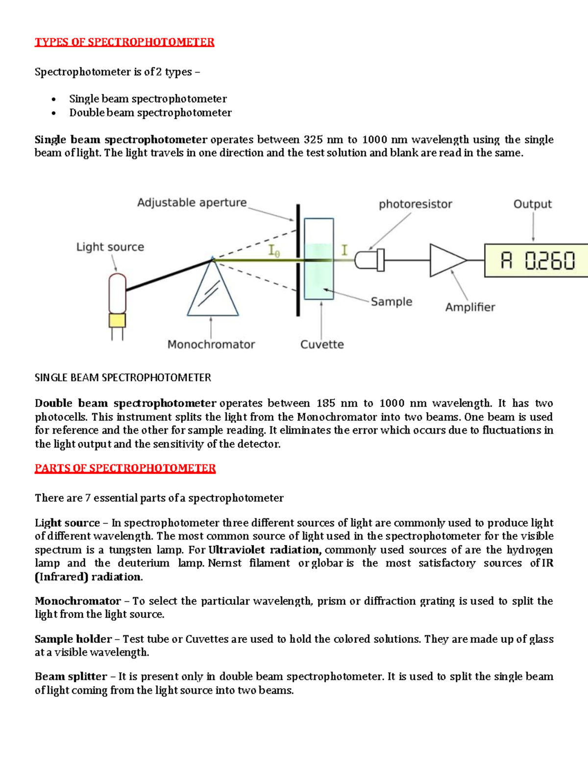 Types and Parts of Spectrophotometer Copy TYPES OF