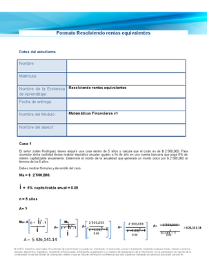 Resolviendo Rentas Equivalentes Matematicas Financieras Uveg Studocu