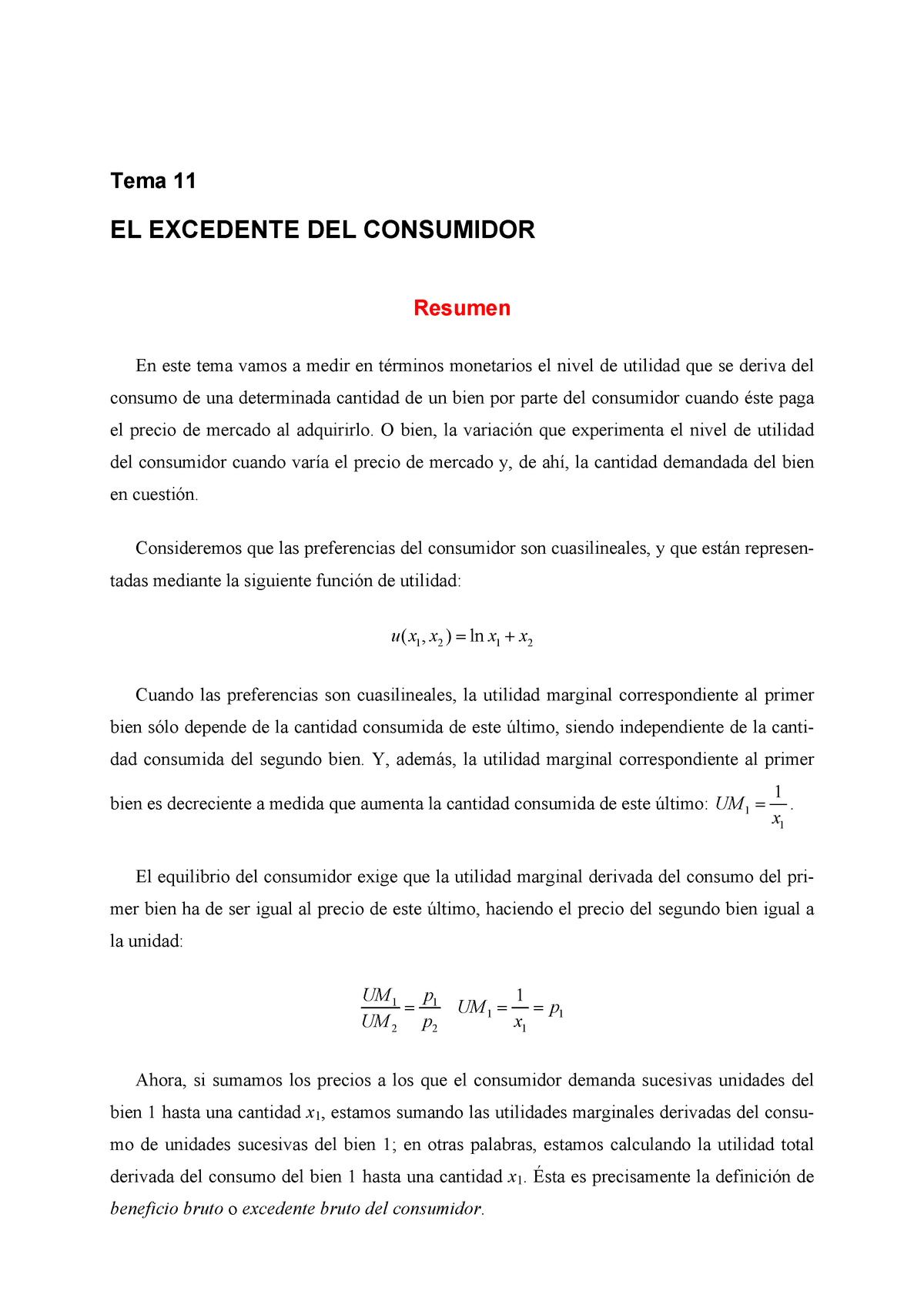 Tema 11: El Excedente Del Consumidor (Resumen) - Tema 11 EL EXCEDENTE ...