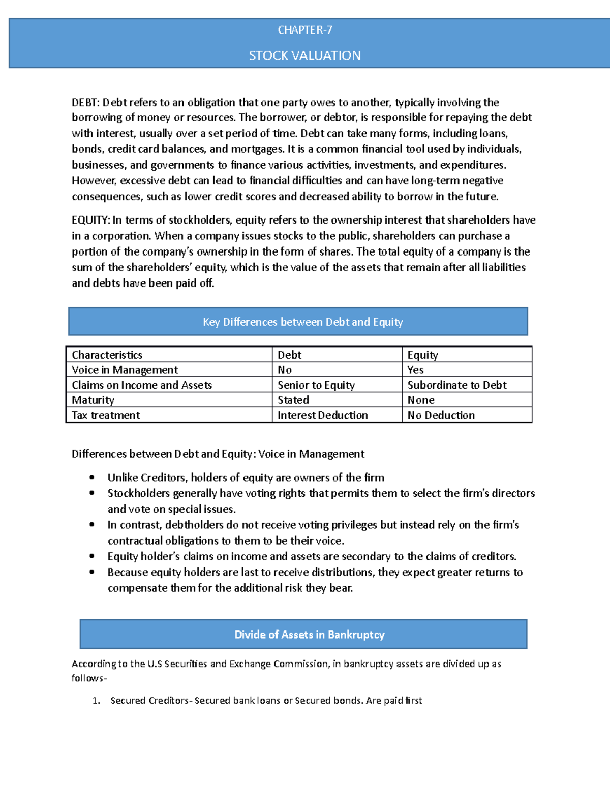 Financial Management Notes 123557 - Debt: Debt Refers To An Obligation 