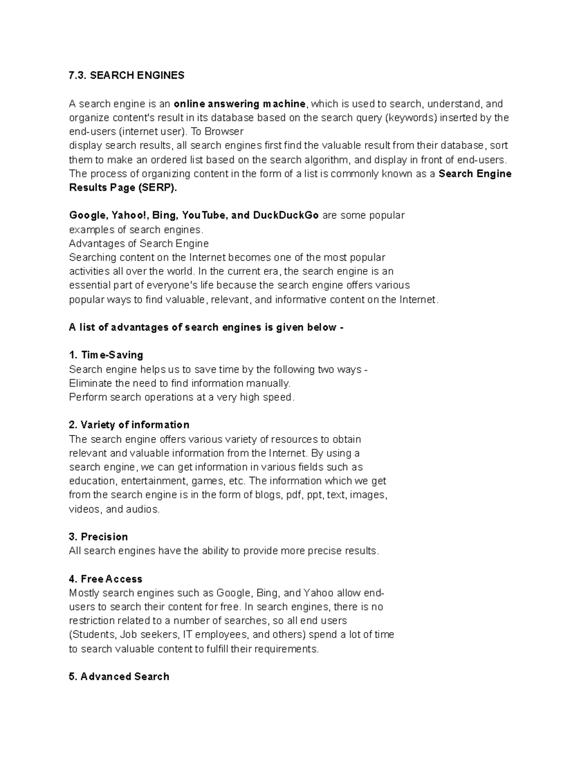 Information Technology- 12 - 7. SEARCH ENGINES A search engine is an ...