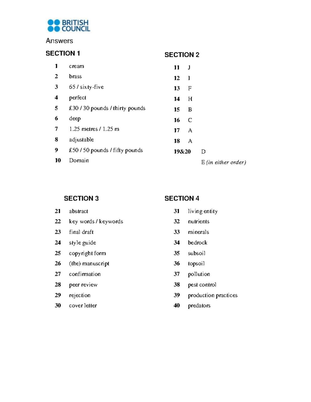 test 1 section 1 listening answers