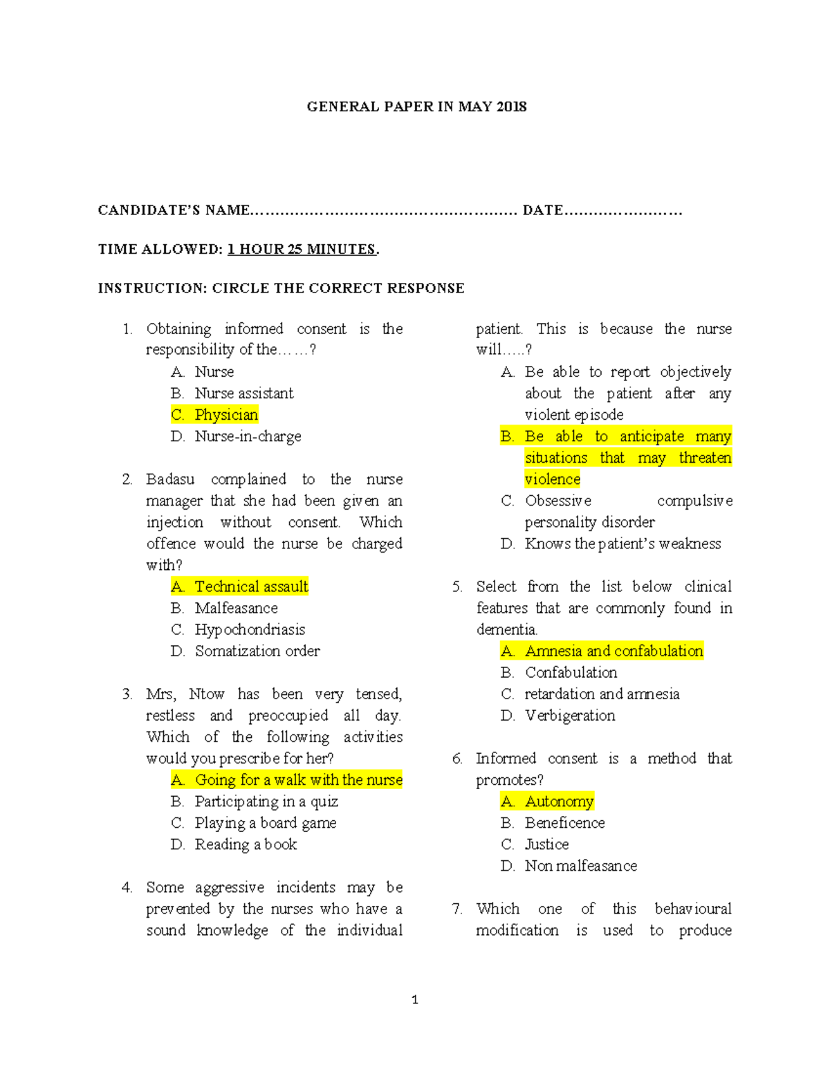 SURGERY NOW FOR FINAL YEAR STUDENTS - GENERAL PAPER IN MAY 2018 ...