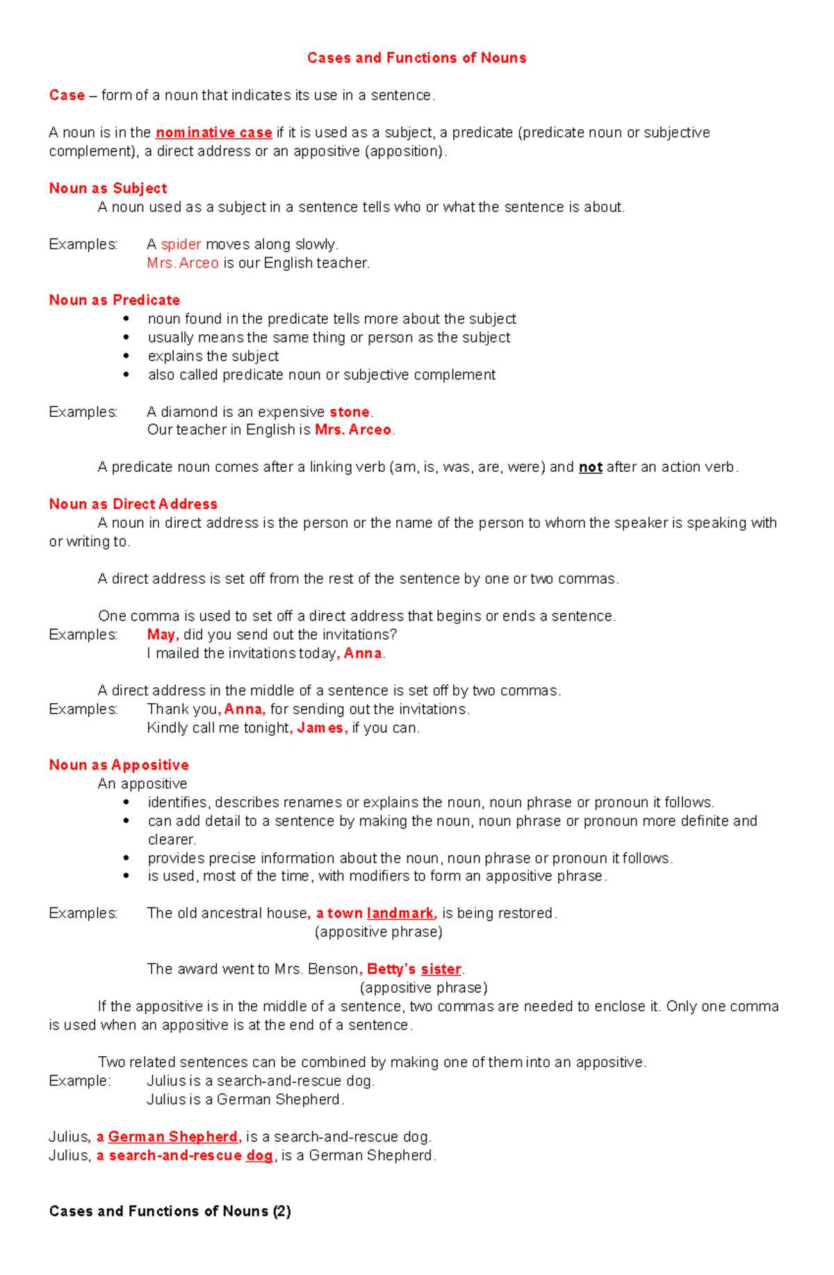 Nominative Possessive And Objective Cases Of Nouns