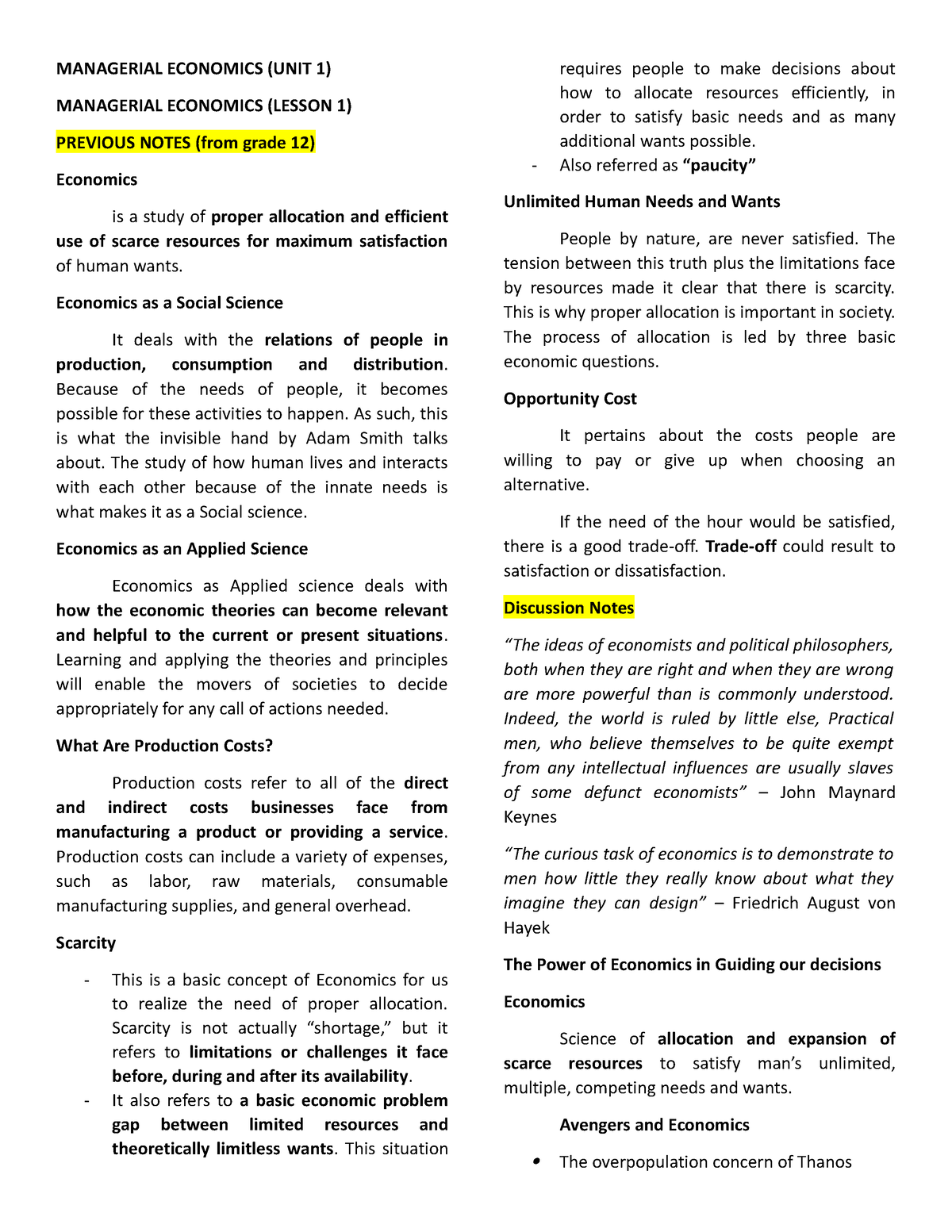 Managerial Economics (UNIT 1) - MANAGERIAL ECONOMICS (UNIT 1 ...