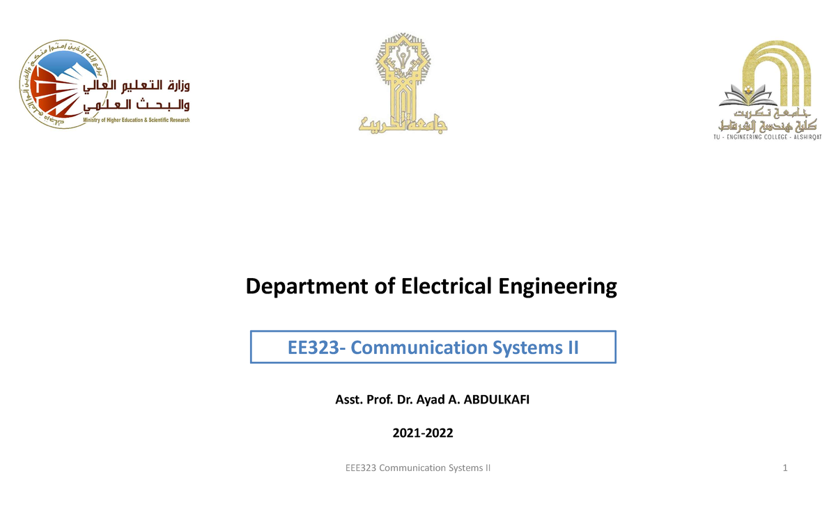 Comm II - Lecture 1 BASICS OF COMMUNICATION SYSTEM - EE323 ...