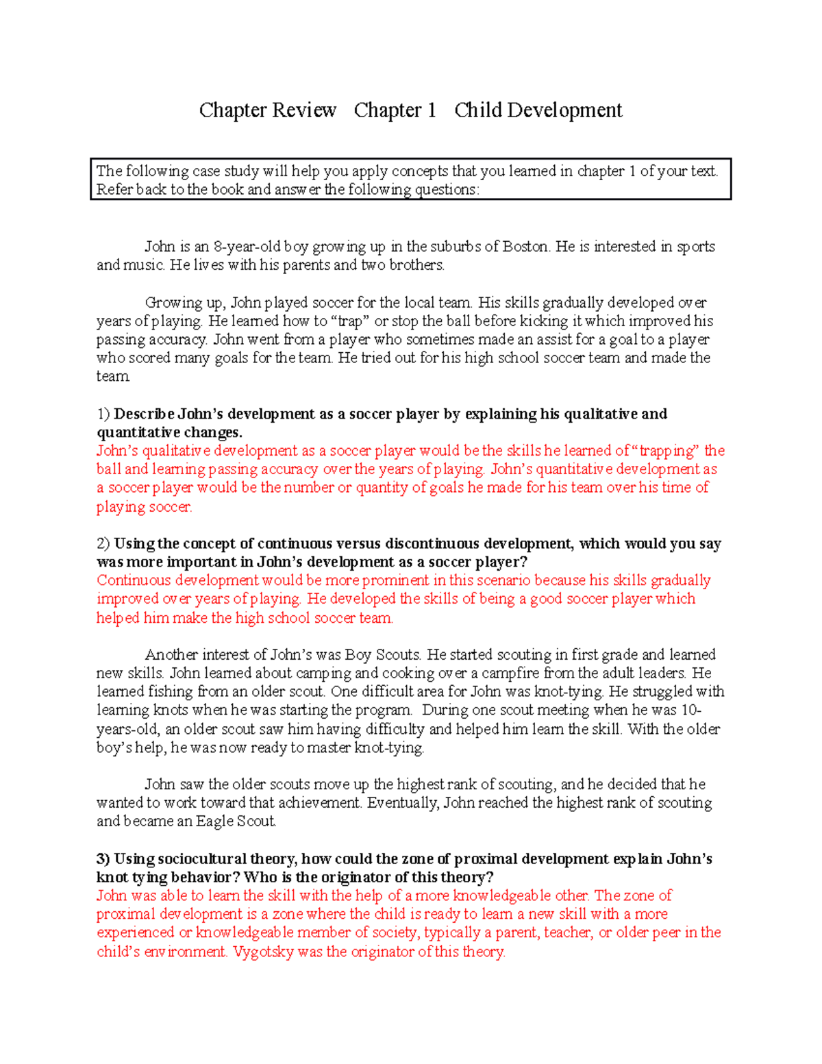 Ch 1 Review Sheet - Chapter Review Chapter 1 Child Development The ...