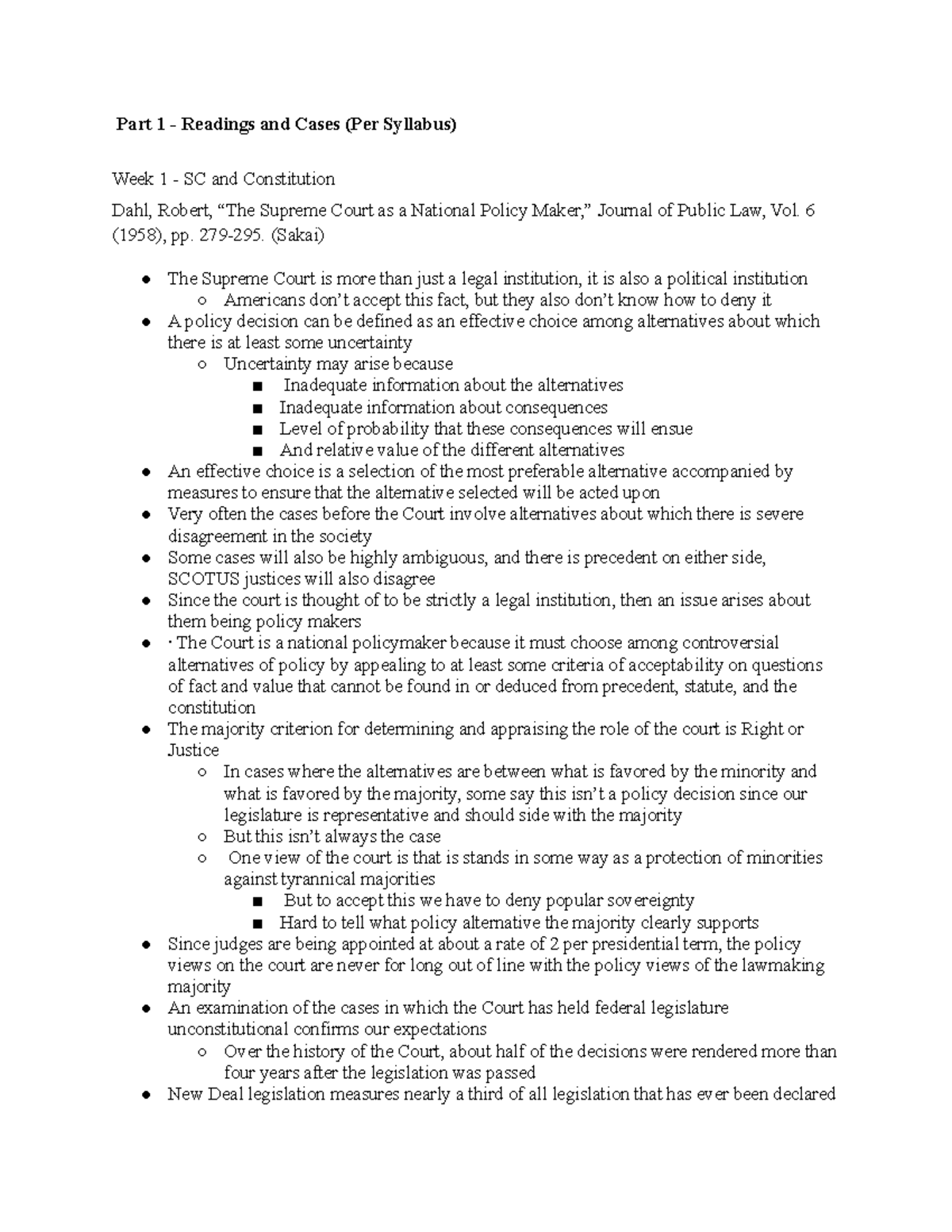 Civil Liberties Midterm Review - Part 1 - Readings and Cases (Per ...