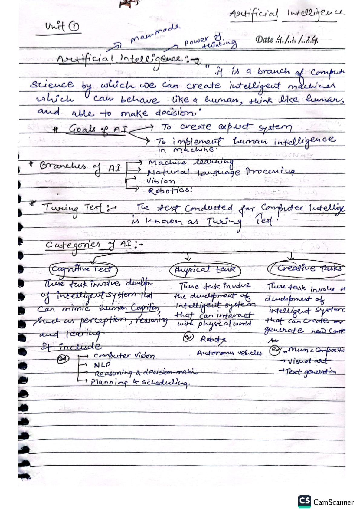 AI complete - AI Notes - Artificial Intelligence Unit 1 man made ...