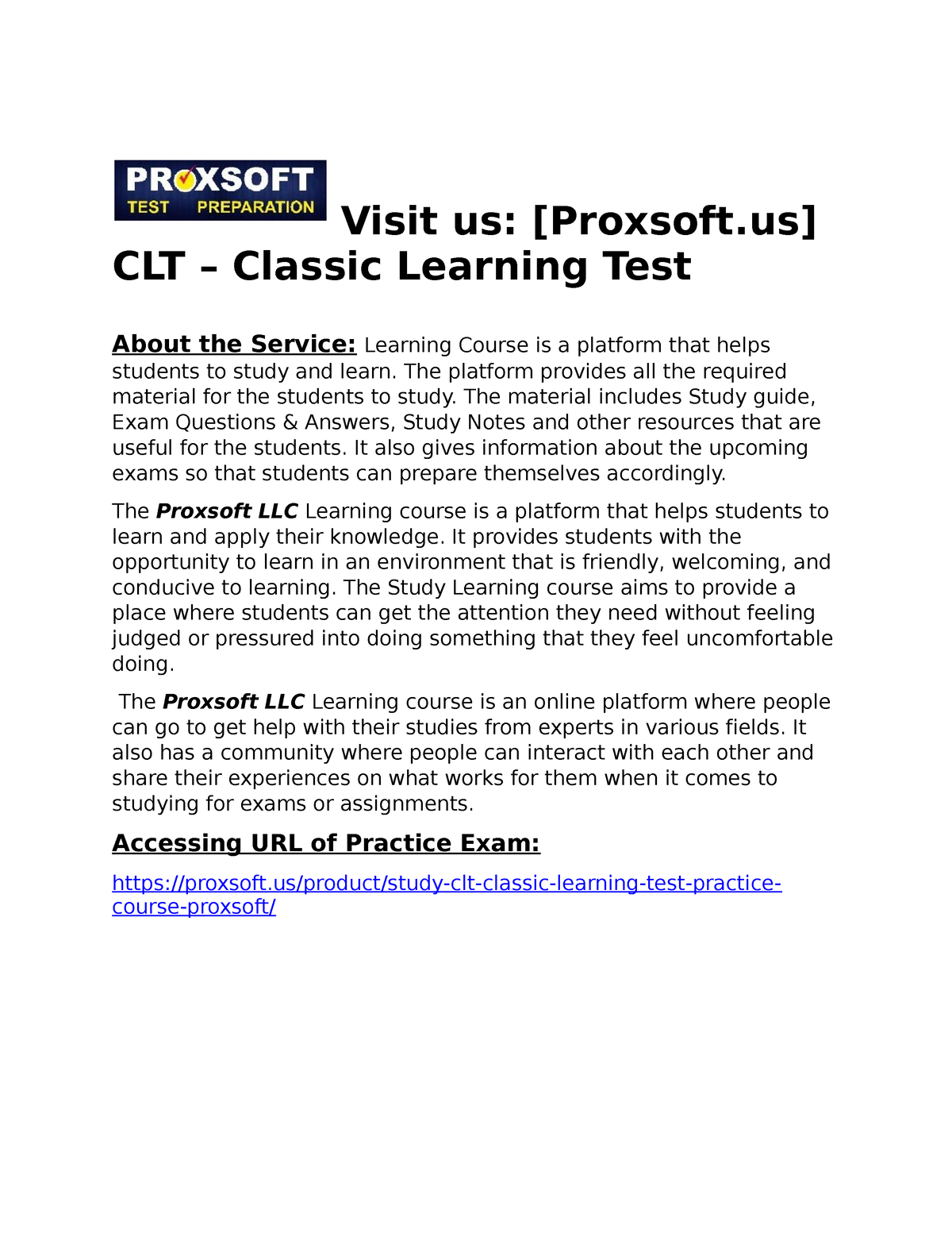 Study CLT – Classic Learning Test Practice Course - Visit Us: [Proxsoft ...