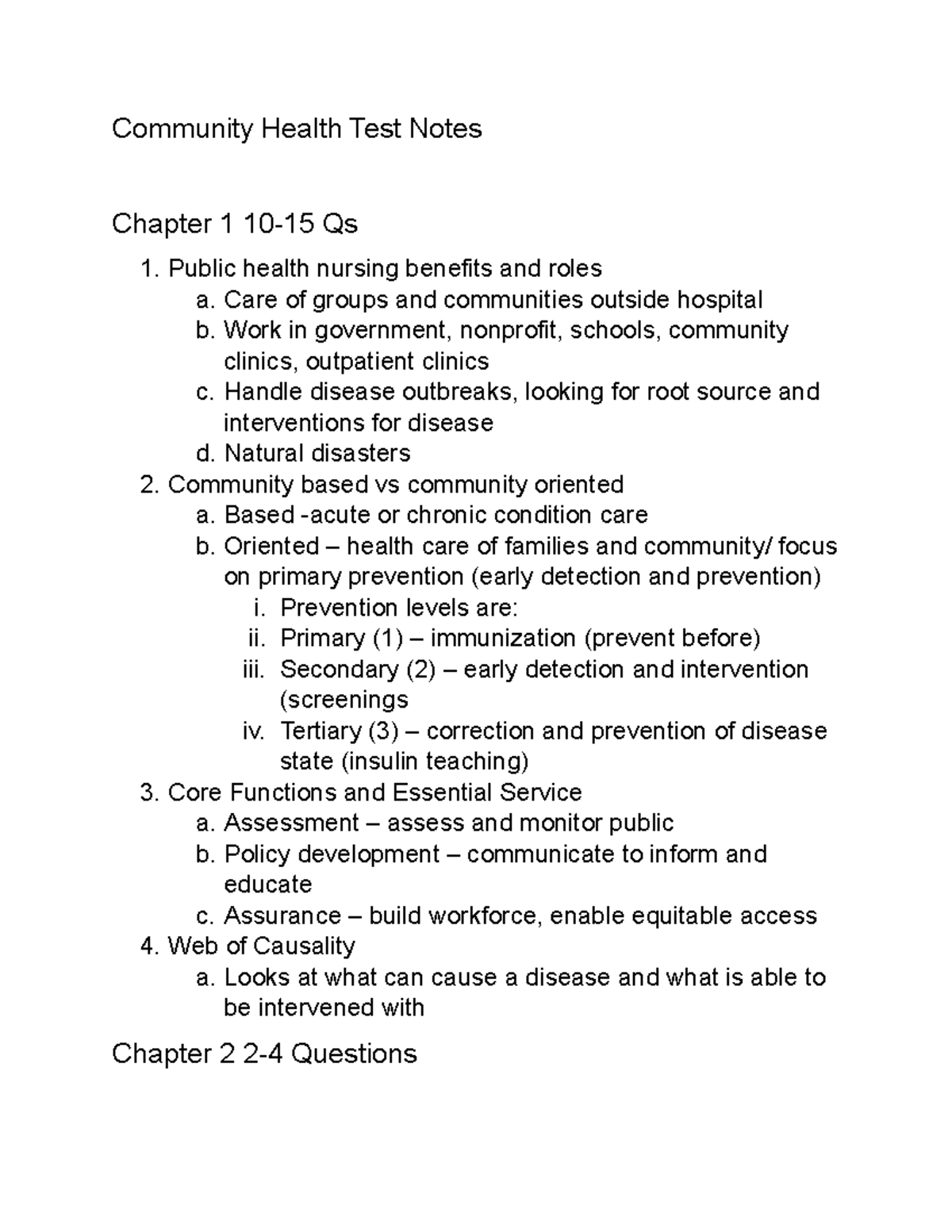 Community Health Test Notes Community Health Test Notes Chapter 1 10 