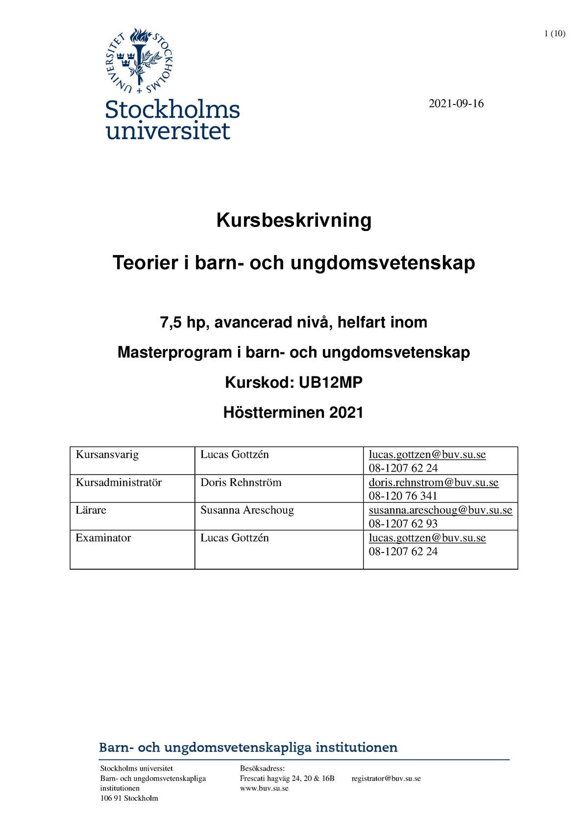 Kursbeskrivning UB12MP HT21-10 - 2021-09- Stockholms Universitet ...