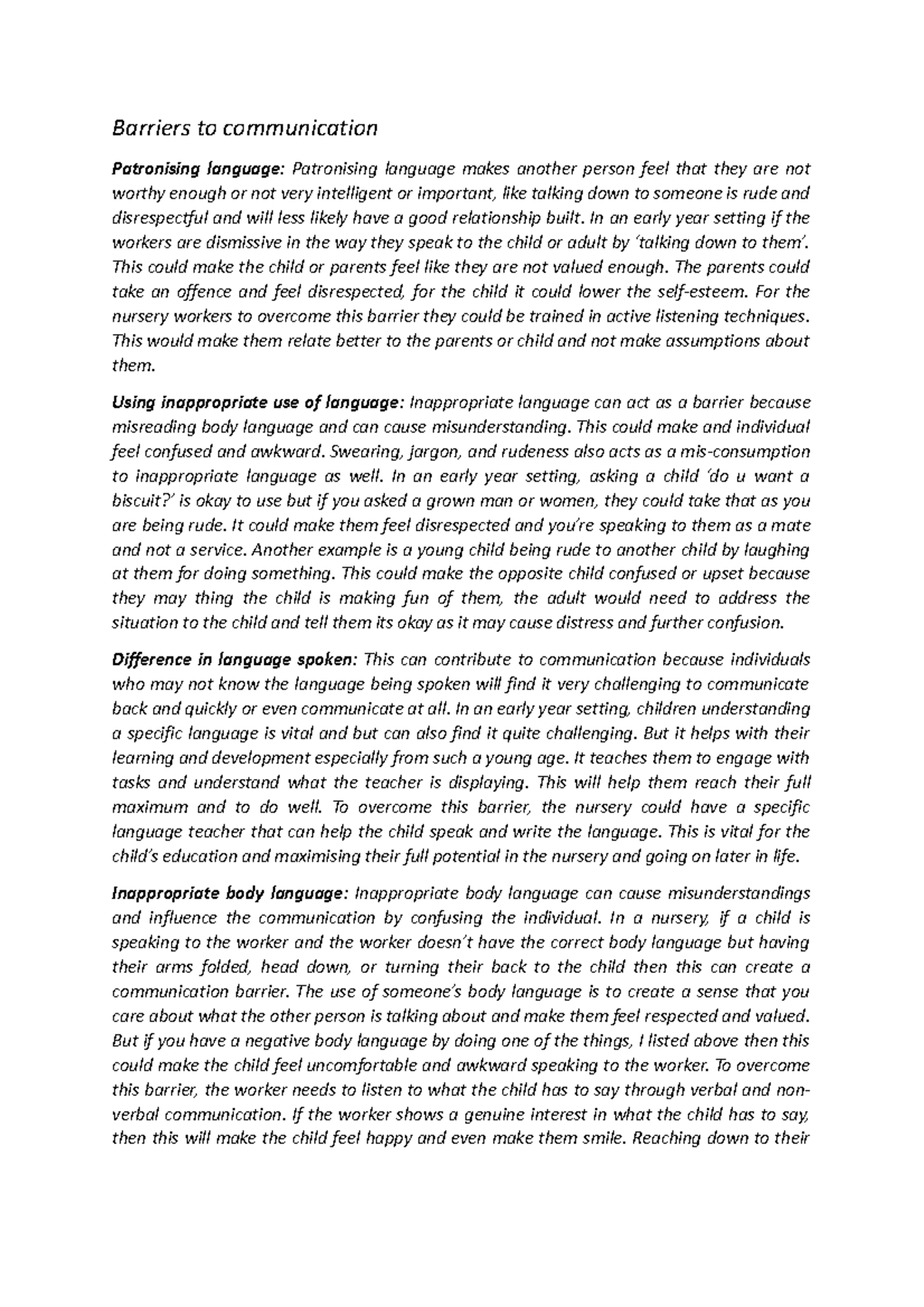 Barriers to communication - task 2 - Barriers to communication ...