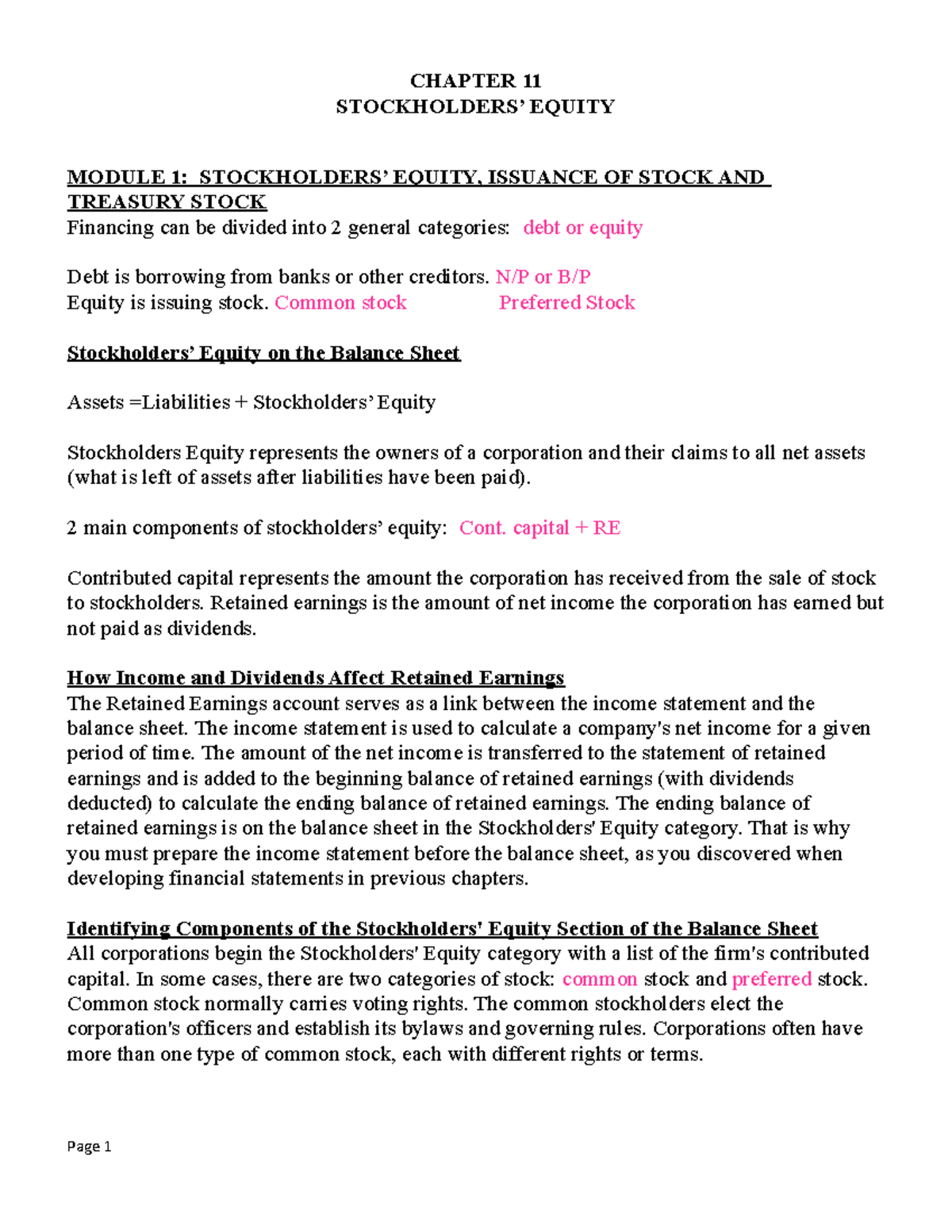 Ch 11 Student Outline Accounting 1 Chapter 11 notes CHAPTER 11