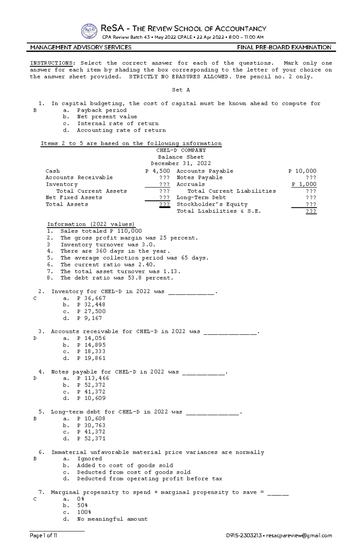 Re SA B43 MAS Final PB Exam Questions Answers Solutions - ReSA - THE ...