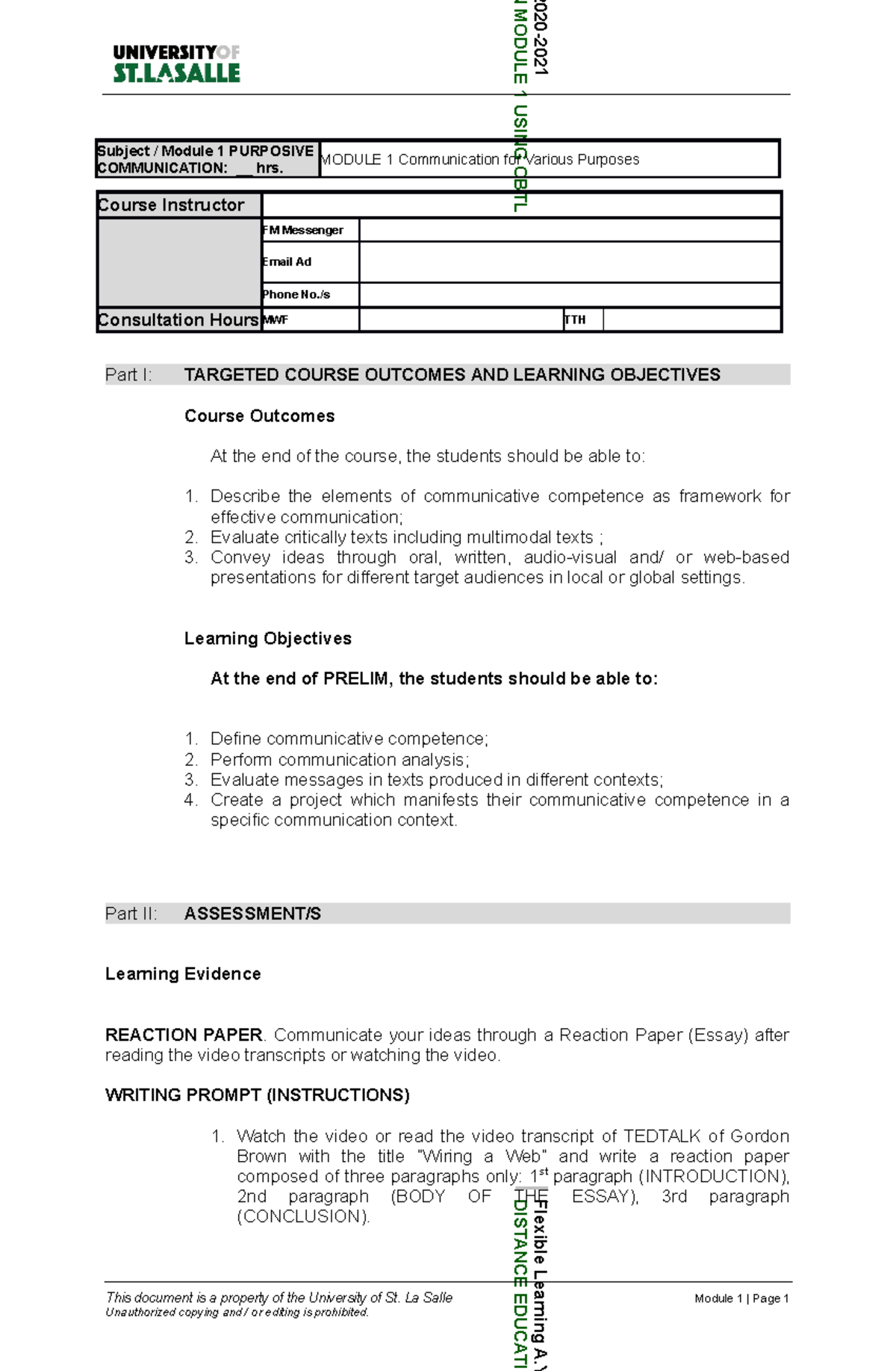 Template Module 1 - PCOM - F le x ib le L e ar n in g A .Y D IS TA N C ...