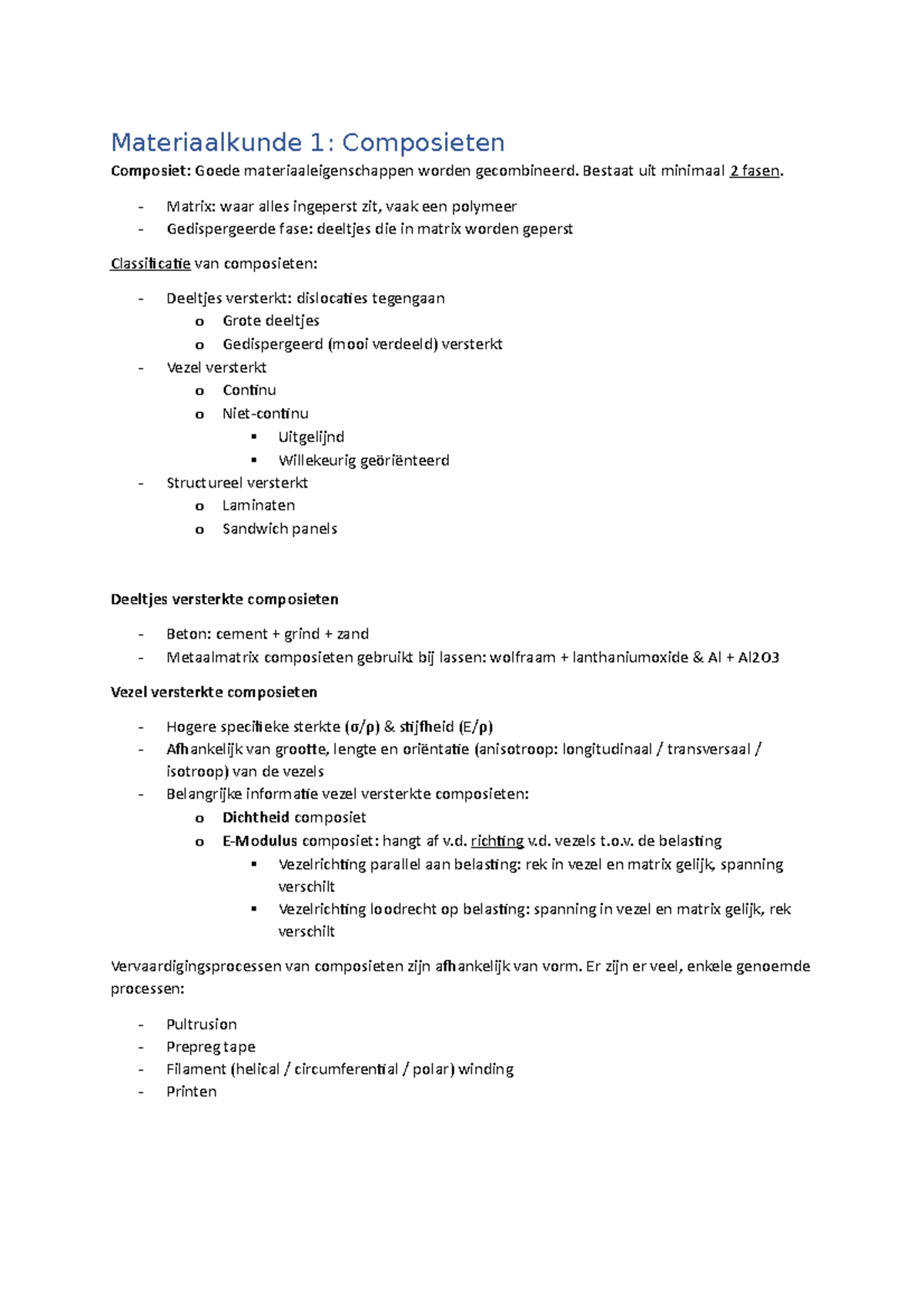 Materiaalkunde WOP3A Samenvatting - Materiaalkunde 1: Composieten ...