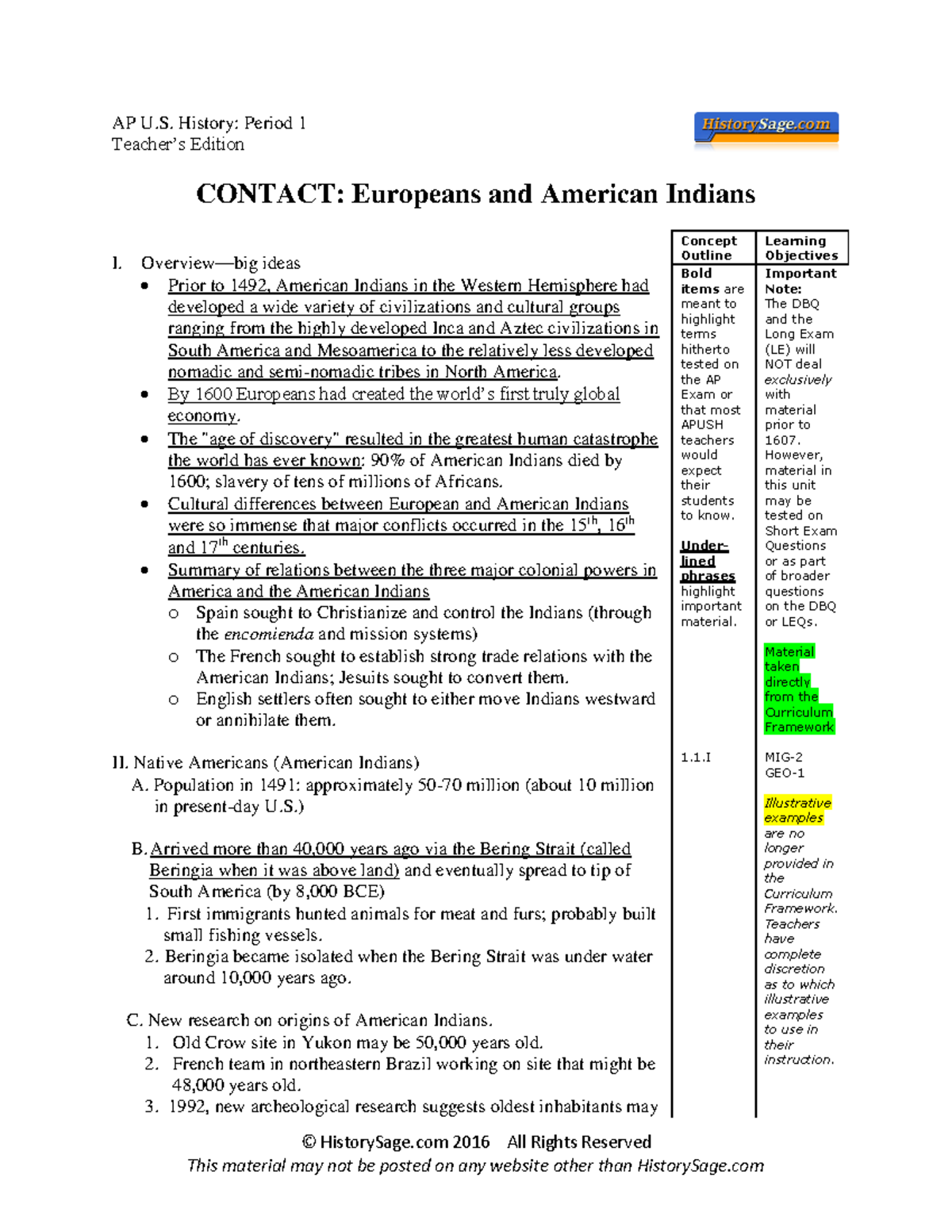 APUSH UNIT 1 NOTES HistorySage 2016 All Rights Reserved This 