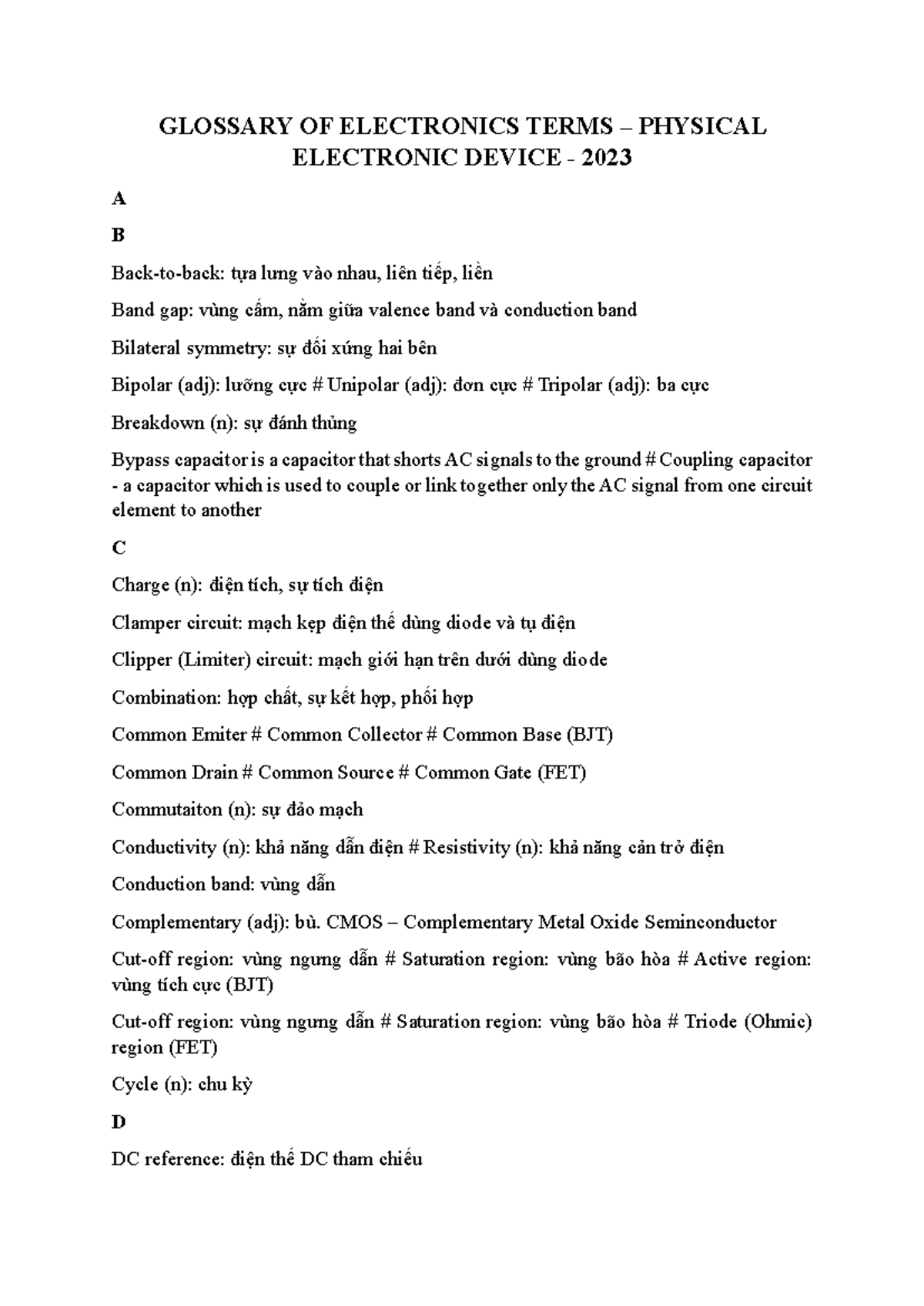 Glossary OF Electronics TERM PED 2023 GLOSSARY OF ELECTRONICS TERMS