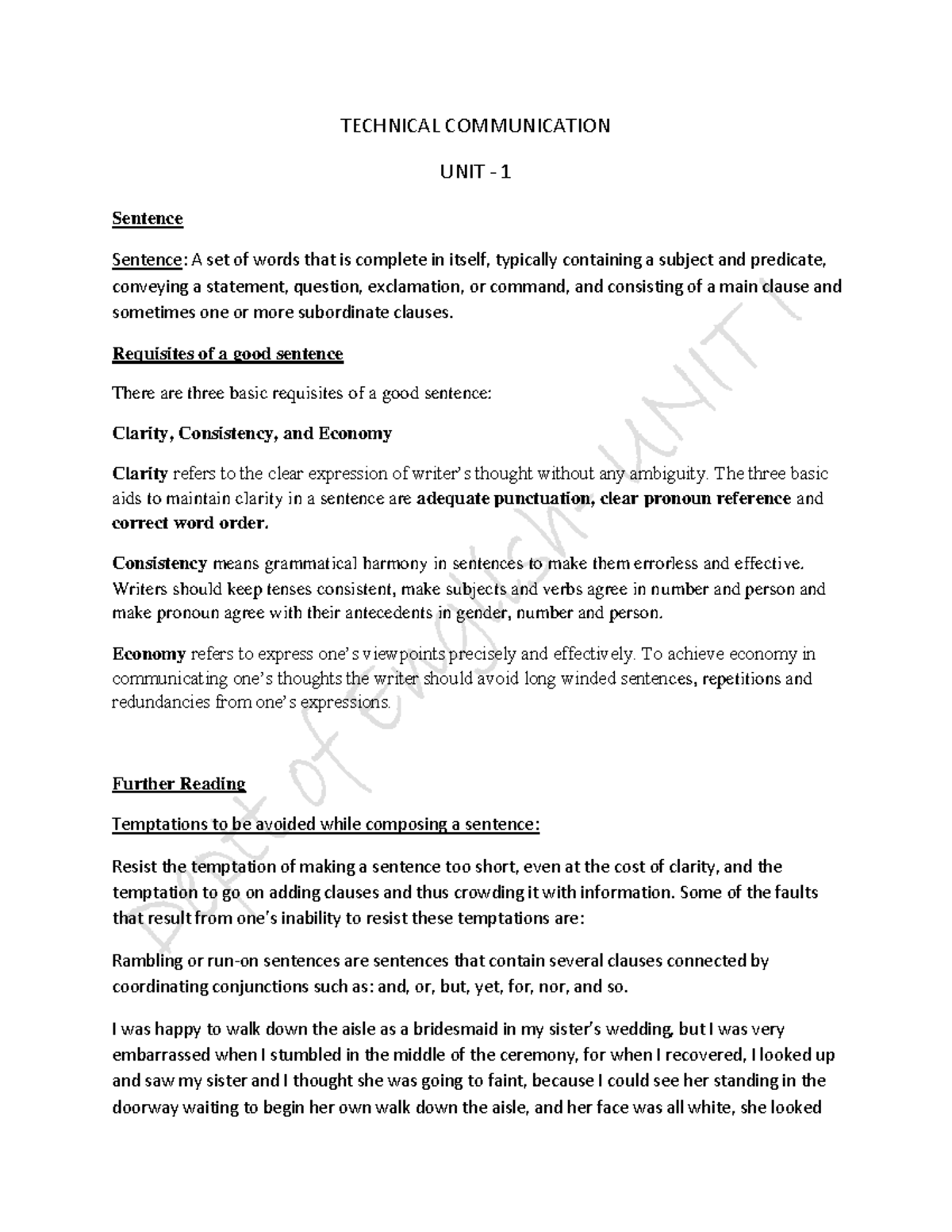 Notes of Sentences Paragraph Flow of Communicati (1) TECHNICAL
