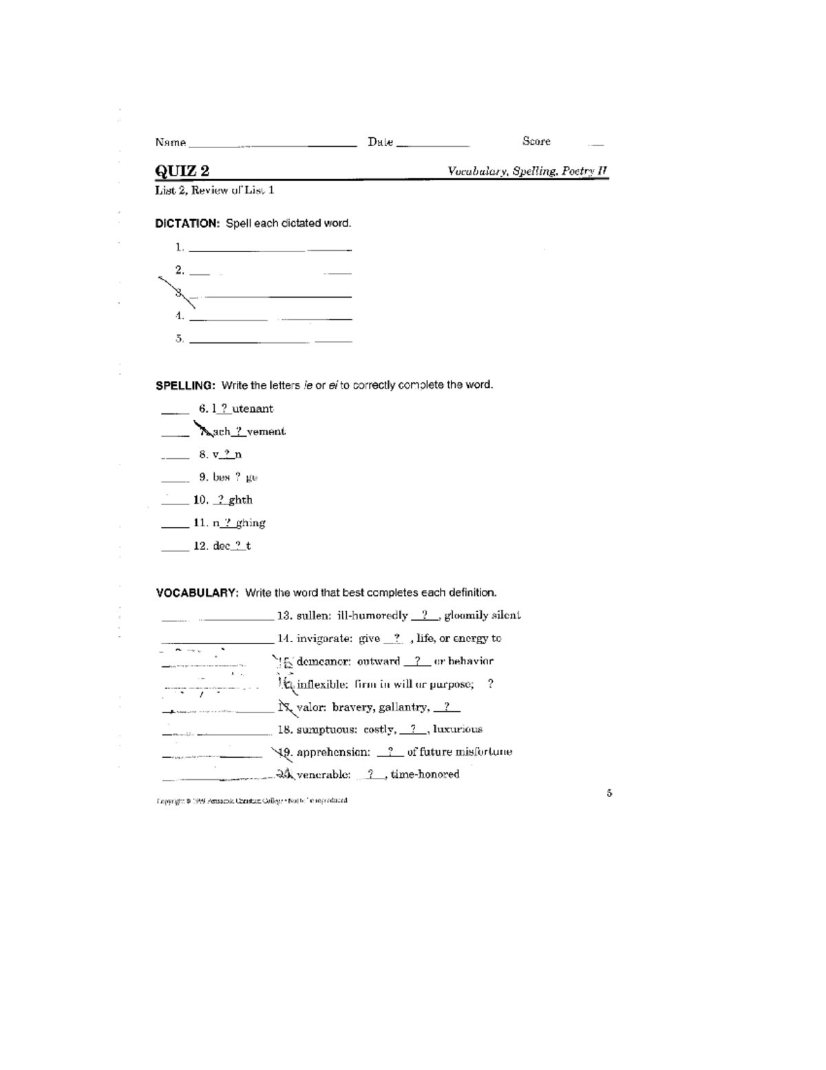 Spelling List Practice Drill Grade 7 English Studocu