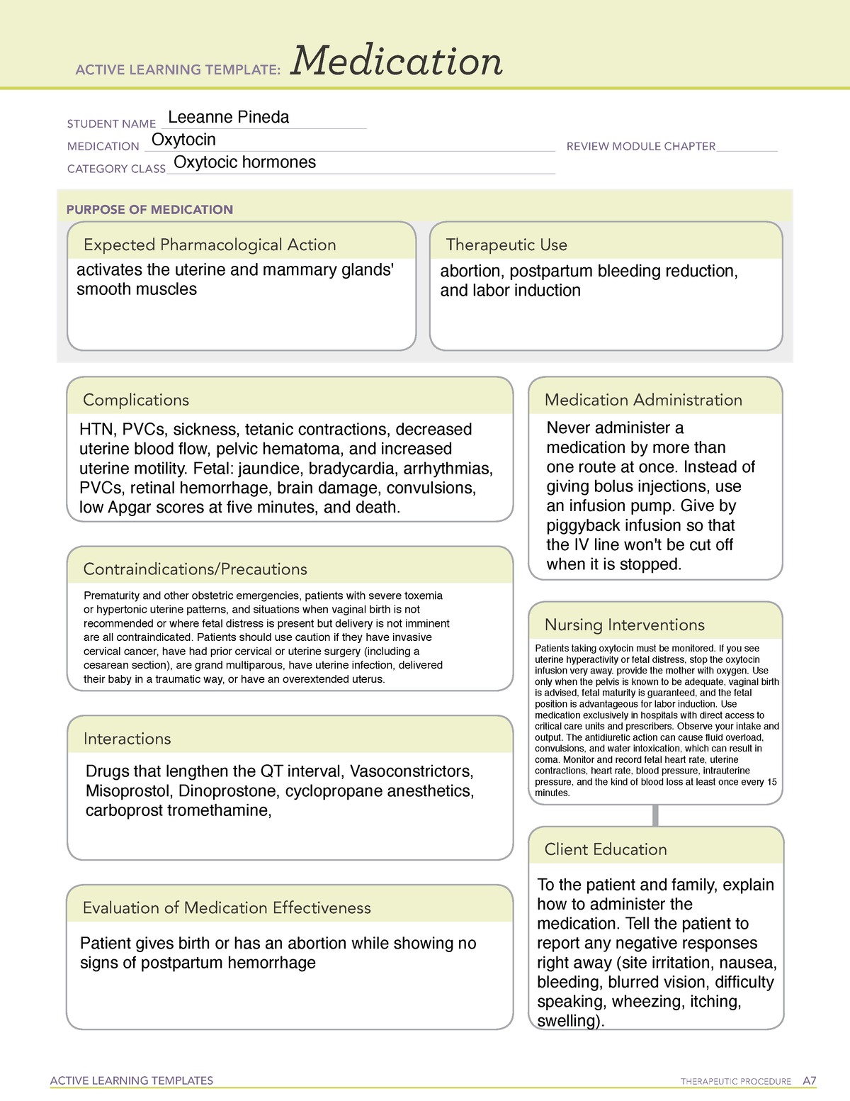 Oxytocin ATI LEARNING TEMPLATE ACTIVE LEARNING TEMPLATES