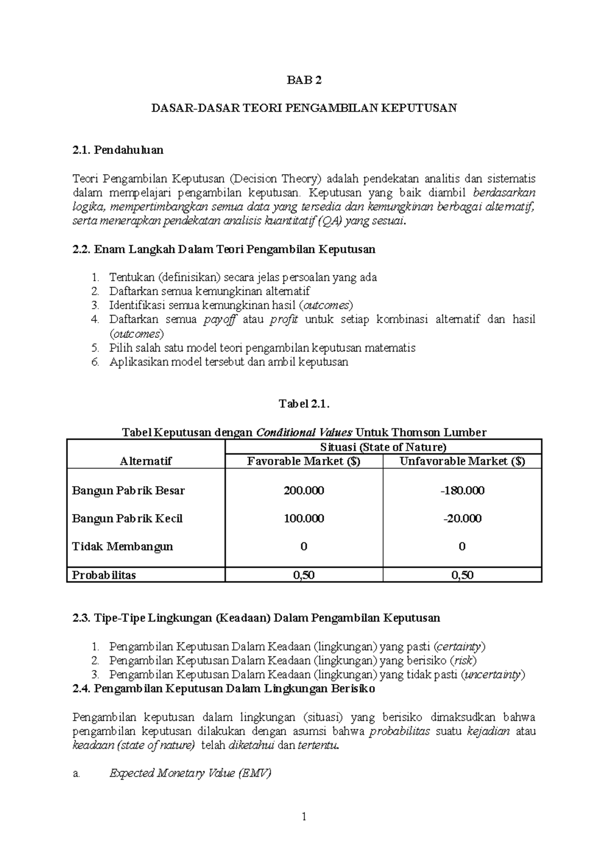 337874208- Teori- Keputusan - BAB 2 DASAR-DASAR TEORI PENGAMBILAN ...