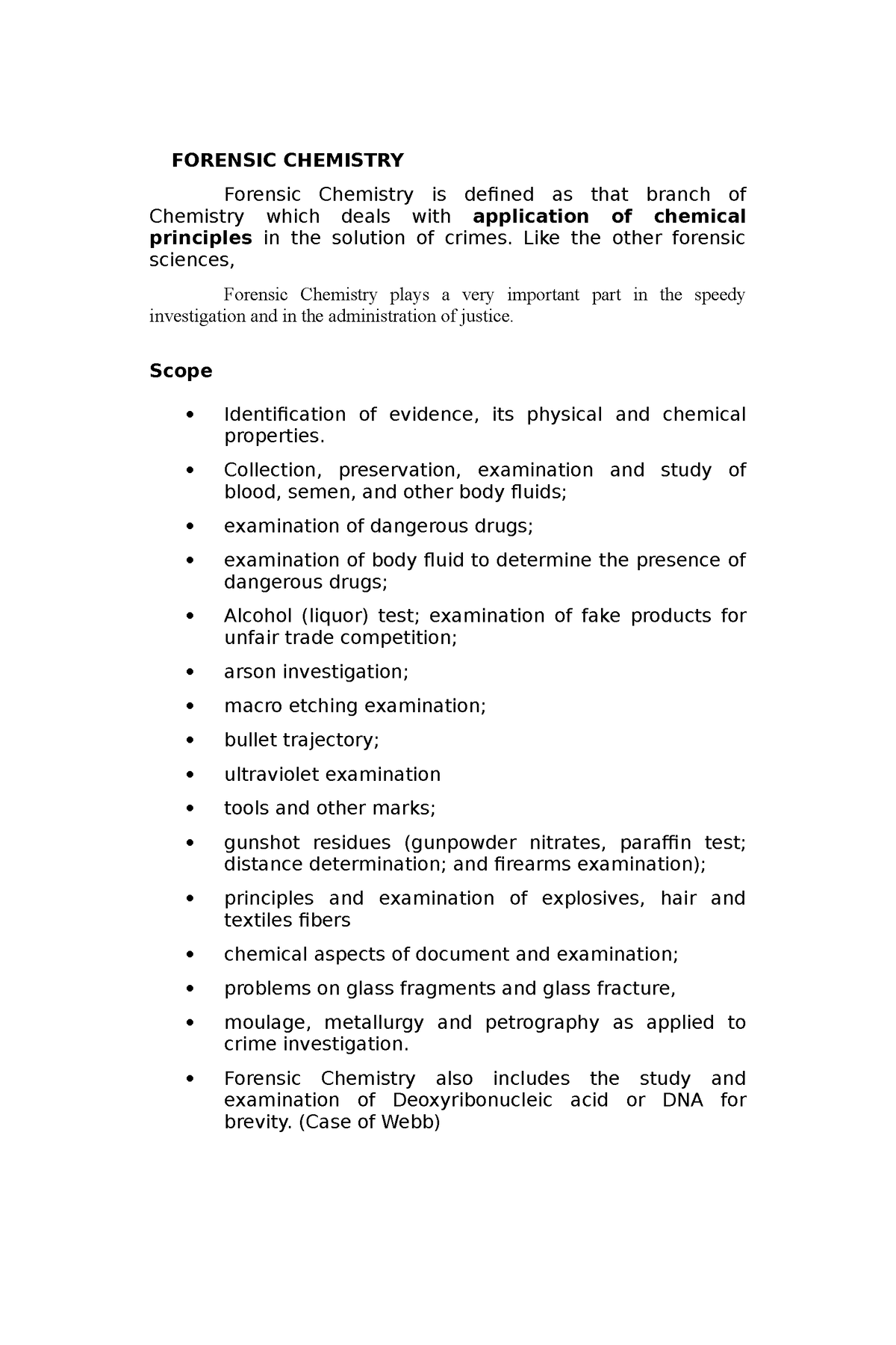 Forensic Chemistry & Toxicology 2 (amdc) FORENSIC CHEMISTRY Forensic