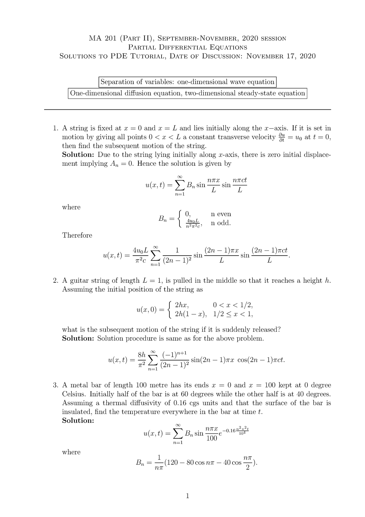 Pde tutorial 4 solutions - Mathematics-III - IIT Guwahati - Studocu