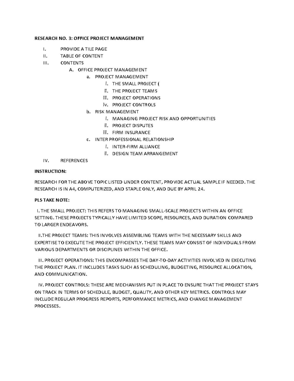 Office Project Management Research Instruction - RESEARCH NO. 3: OFFICE ...