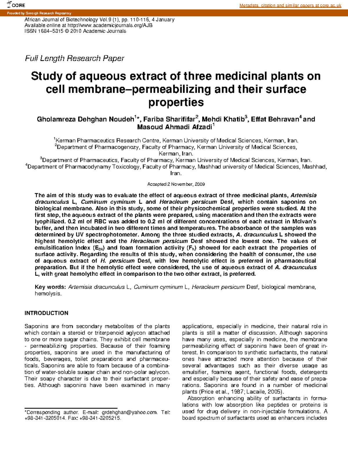 162006 283 - Cours - African Journal Of Biotechnology Vol (1), Pp. 110 ...