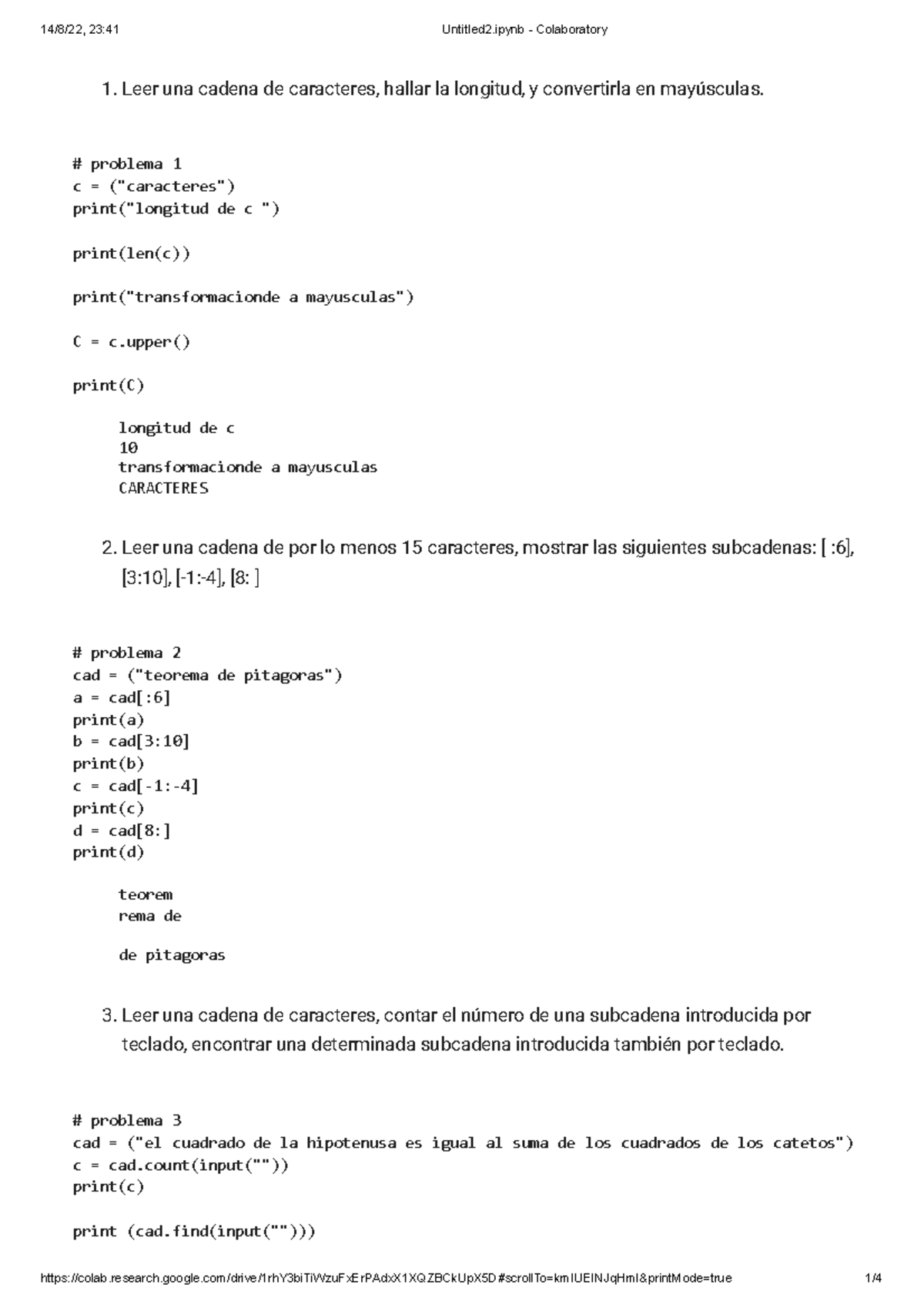 Tarea 2 - ejercicios - 1. Leer una cadena de caracteres, hallar la ...