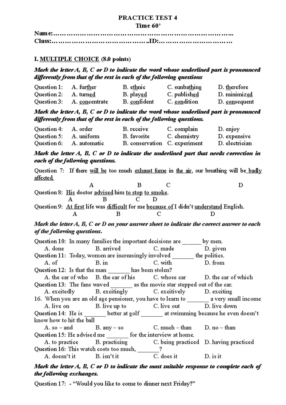DE 4 - de hay - PRACTICE TEST 4 Time 60’ - Studocu
