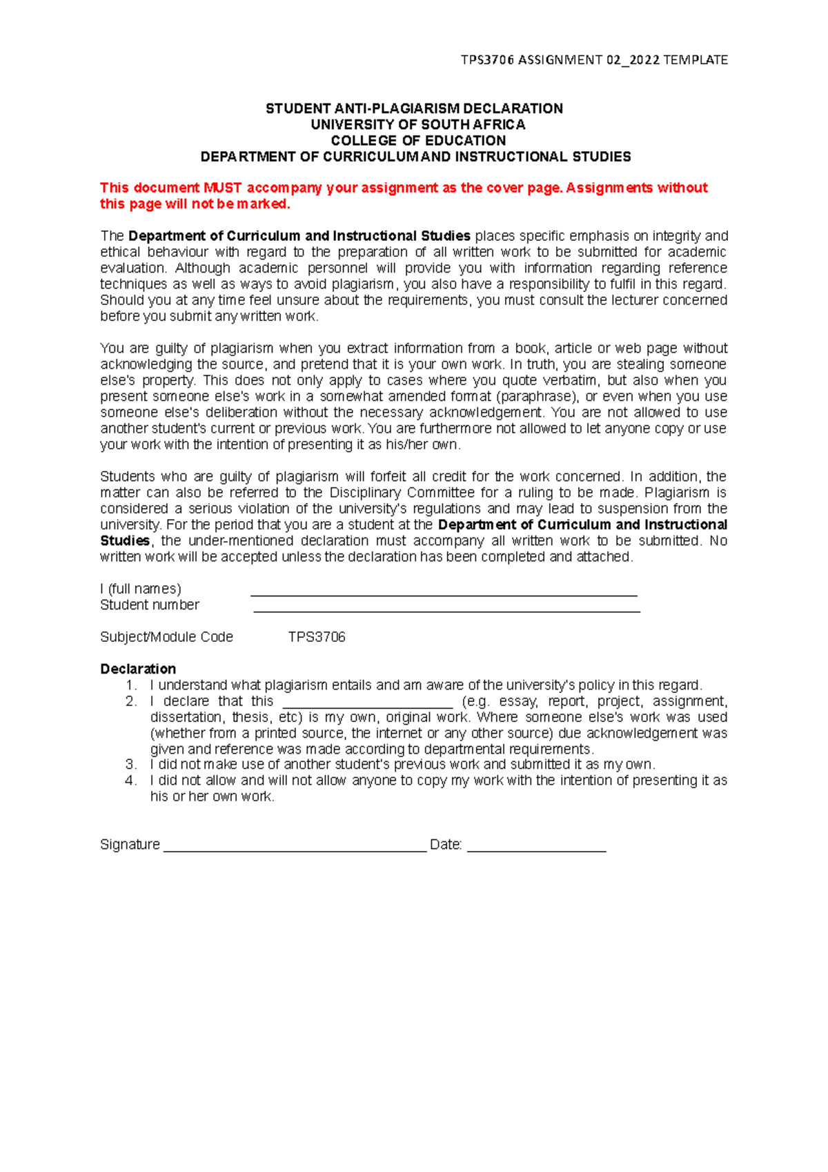 TPS3706 Assignment 02 2022 Template - STUDENT ANTI-PLAGIARISM ...