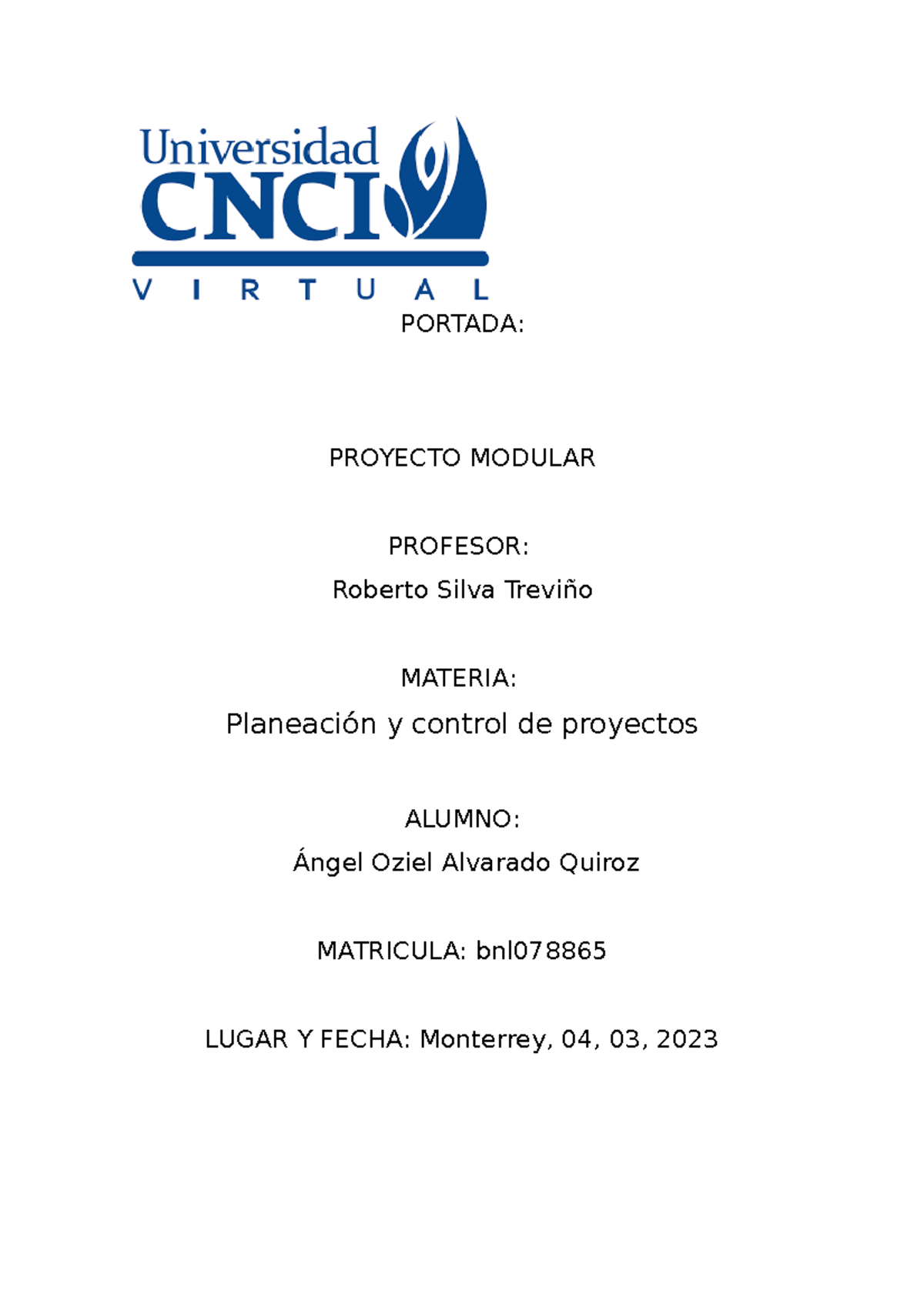 Proyecto Modular PYCP - actividad - PORTADA: PROYECTO MODULAR PROFESOR ...