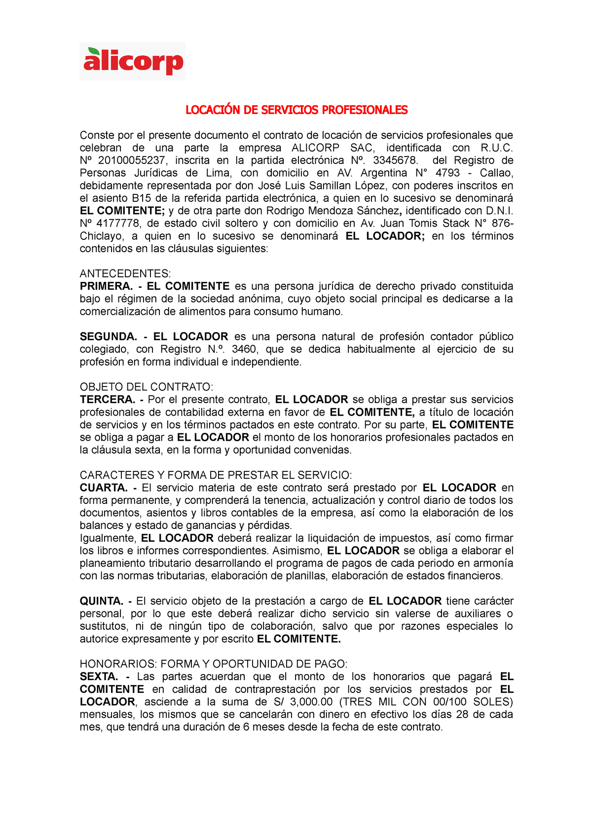 Semana 12 Tema 1 Tarea Contrato De Locación LocaciÓn De Servicios Profesionales Conste Por 8287