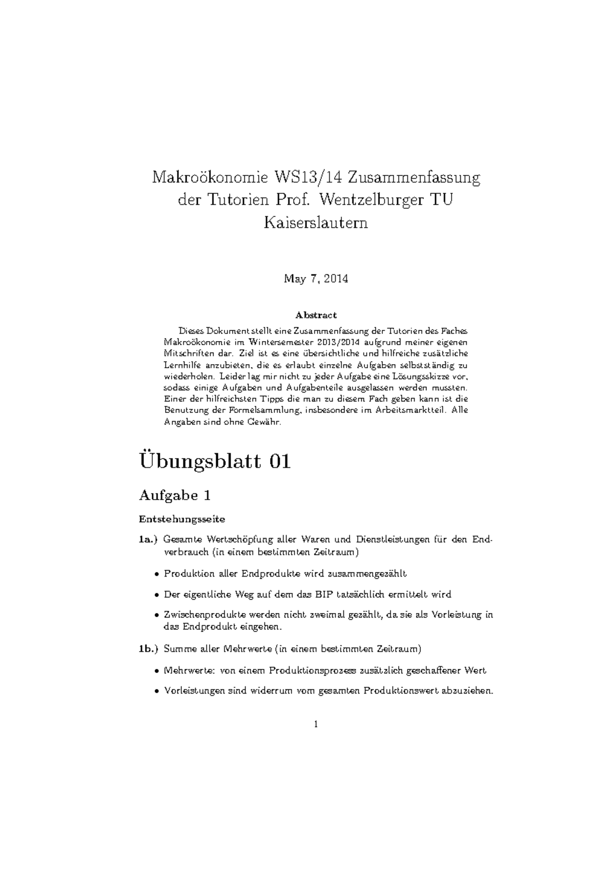 Makro - Zusammenfassung Tuts - Makroökonomie WS13/14 Zusammenfassung ...