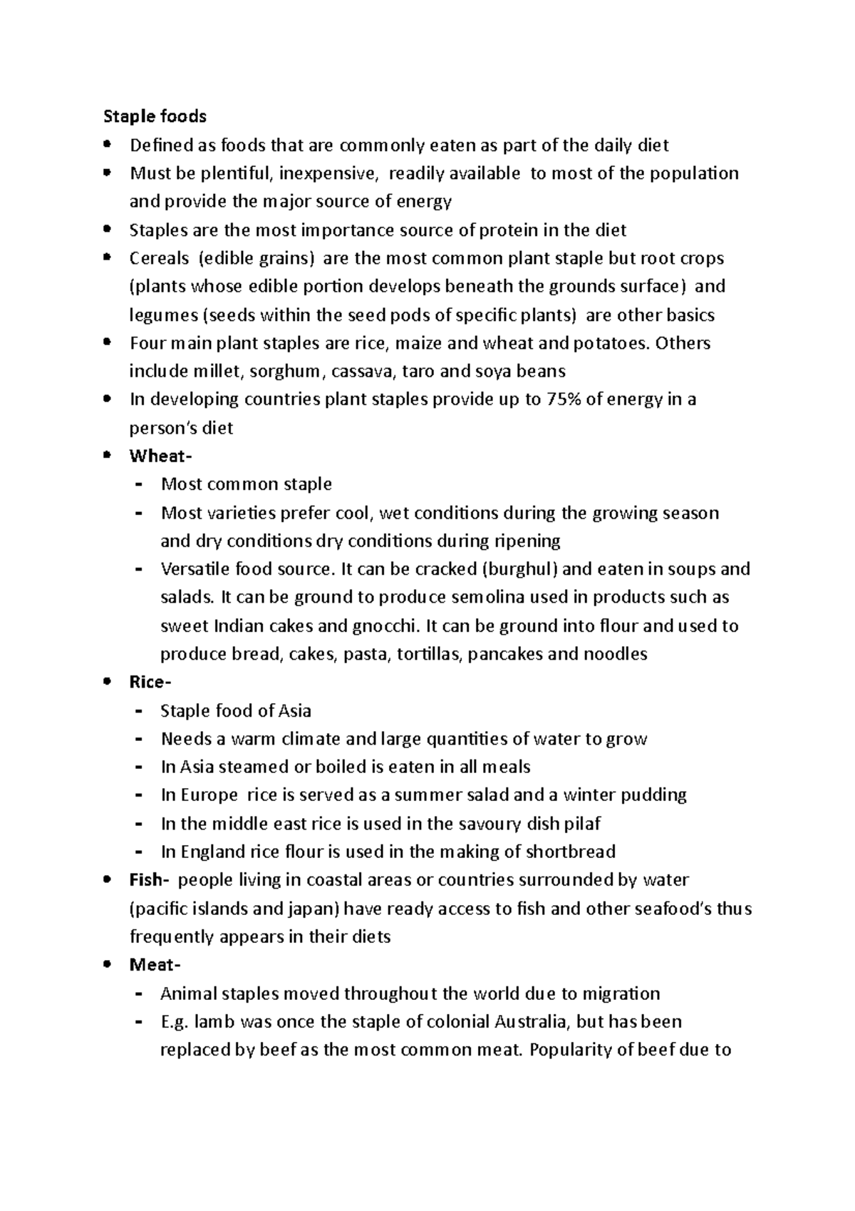T2 Influences on Food Availability Staple foods Defined as foods that are commonly eaten as