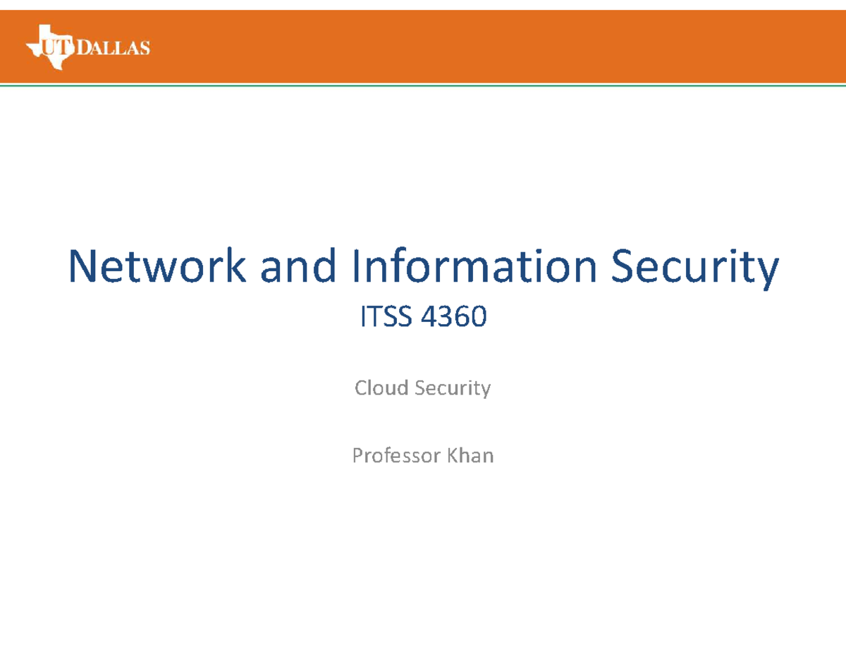 Week 12 - N/A - Network and Information Security ITSS 4360 Cloud ...