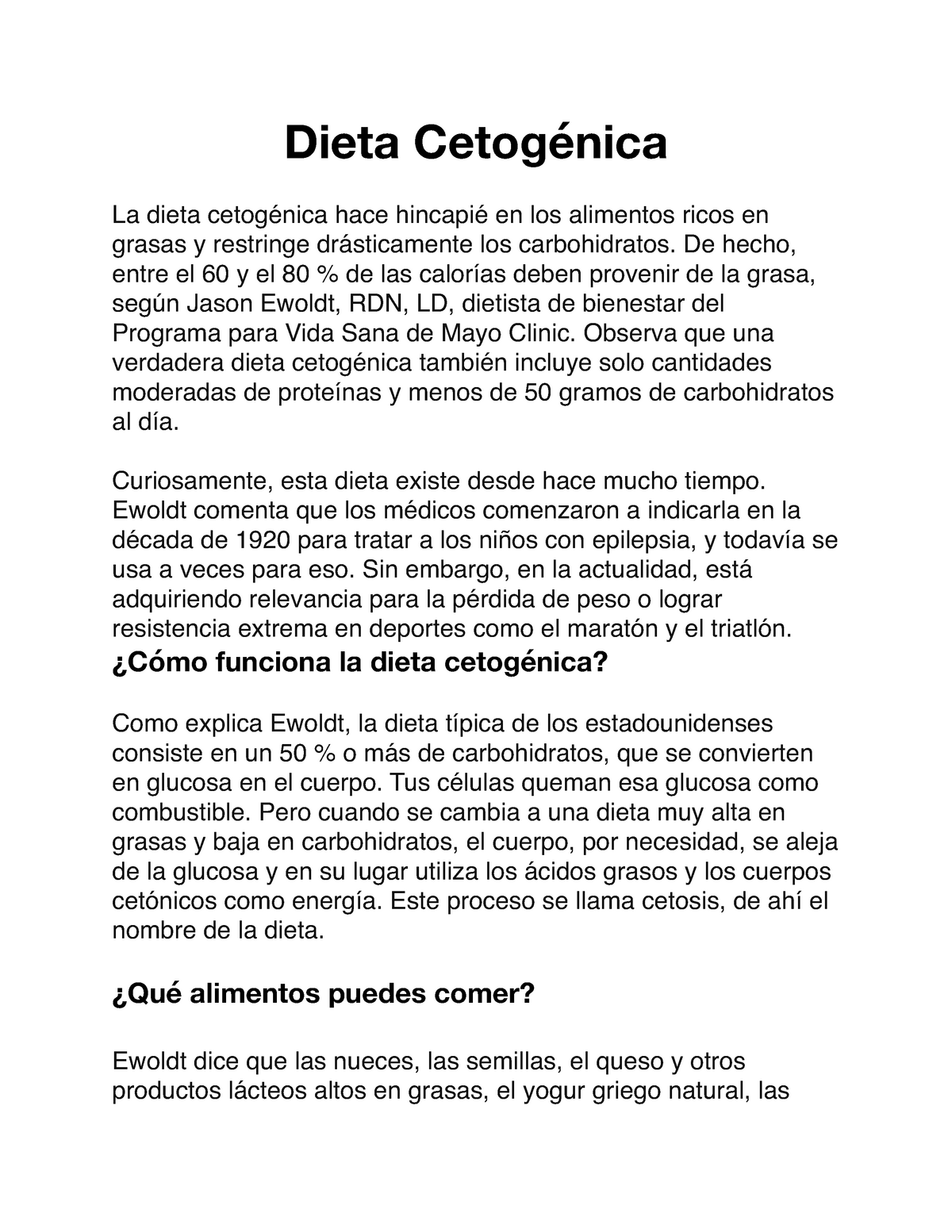 Dieta cetogénica - Nota: 10 - Dieta Cetogénica La dieta cetogénica hace  hincapié en los alimentos - Studocu