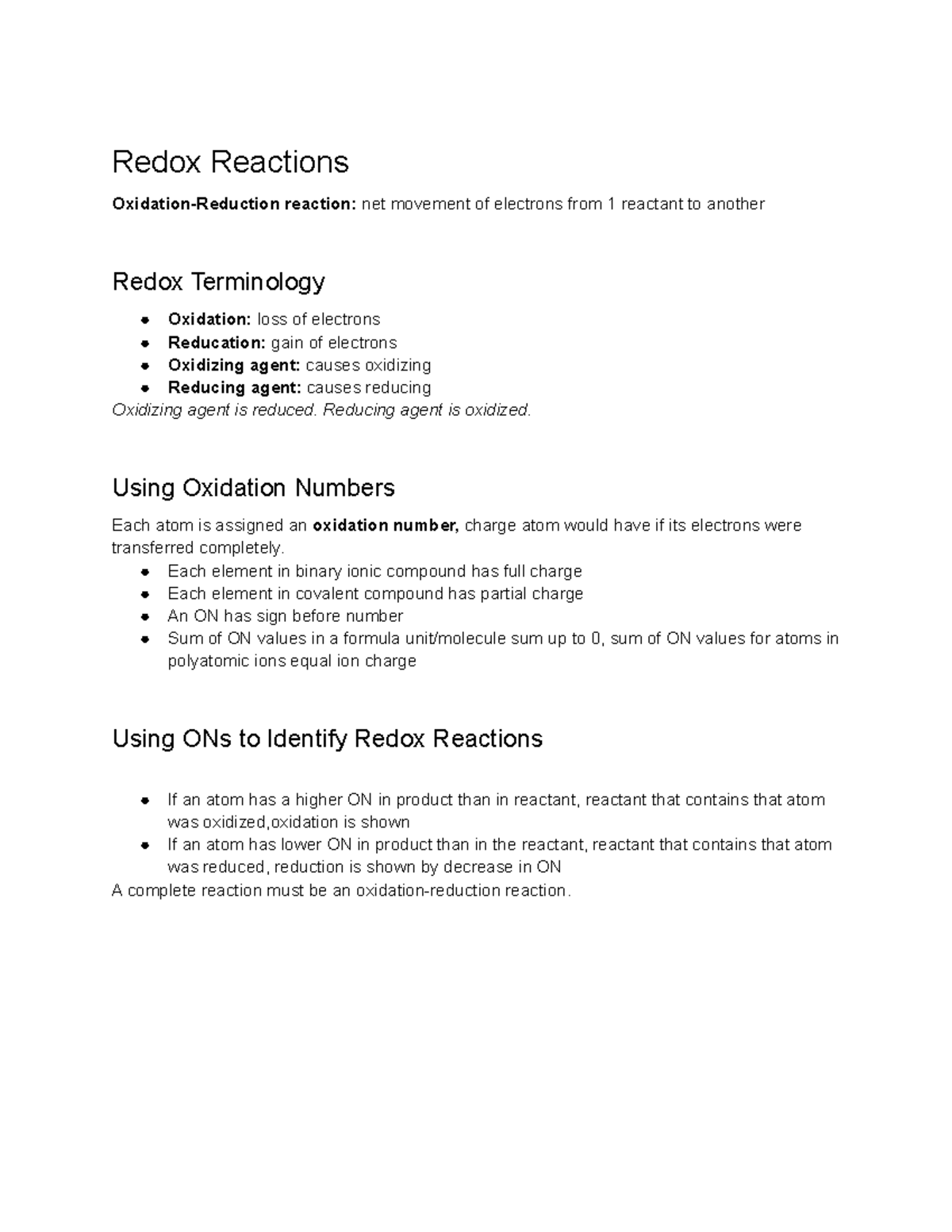 Redox Reactions - Redox Reactions Oxidation-Reduction reaction: net ...
