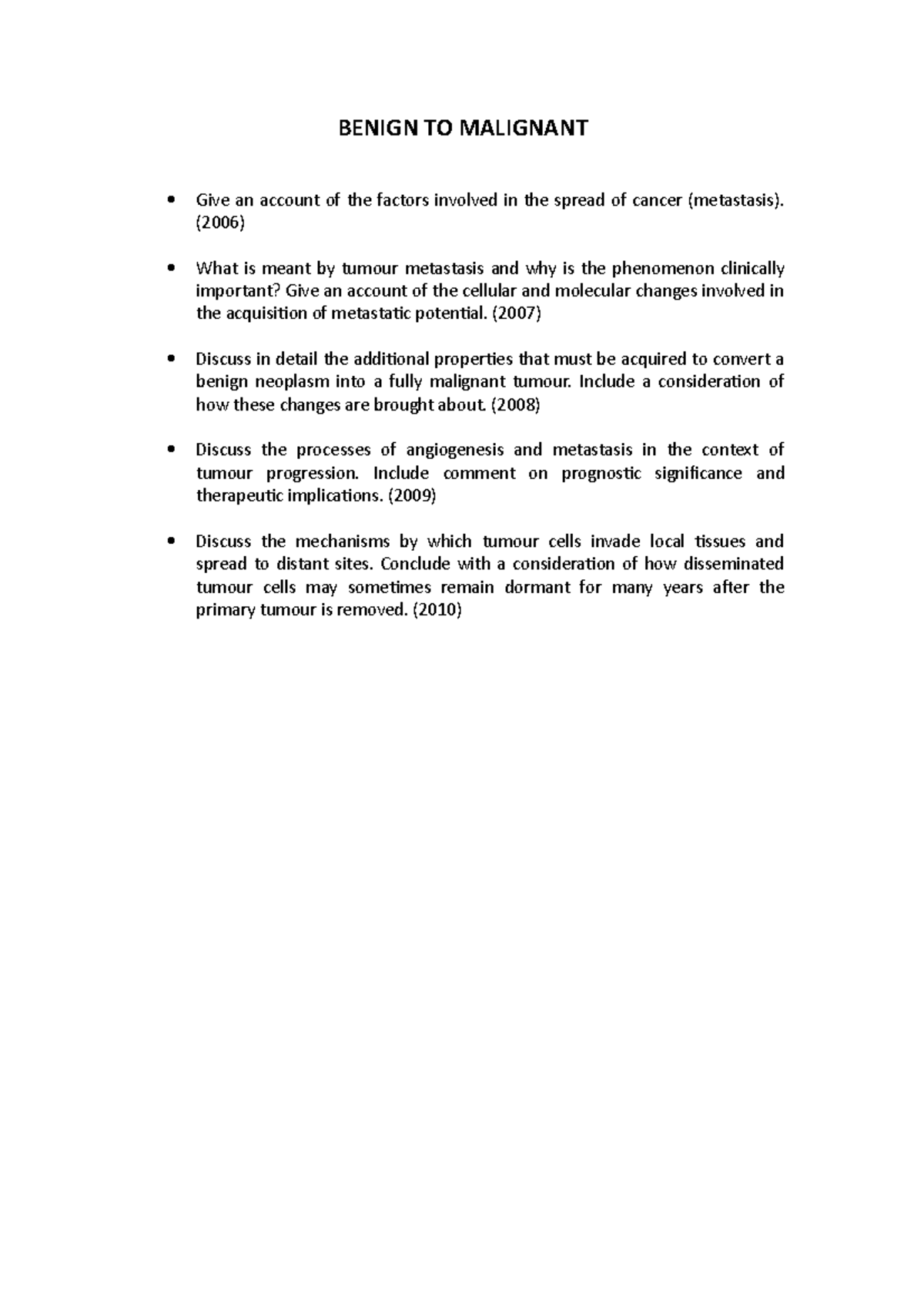 Benign TO Malignant - Concise lecture notes from various resources ...