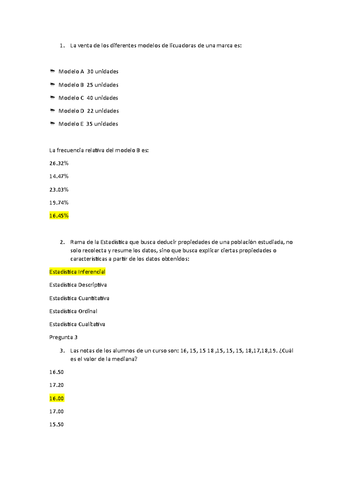 Examen Final Estadistica 19-10 - La venta de los diferentes modelos de ...