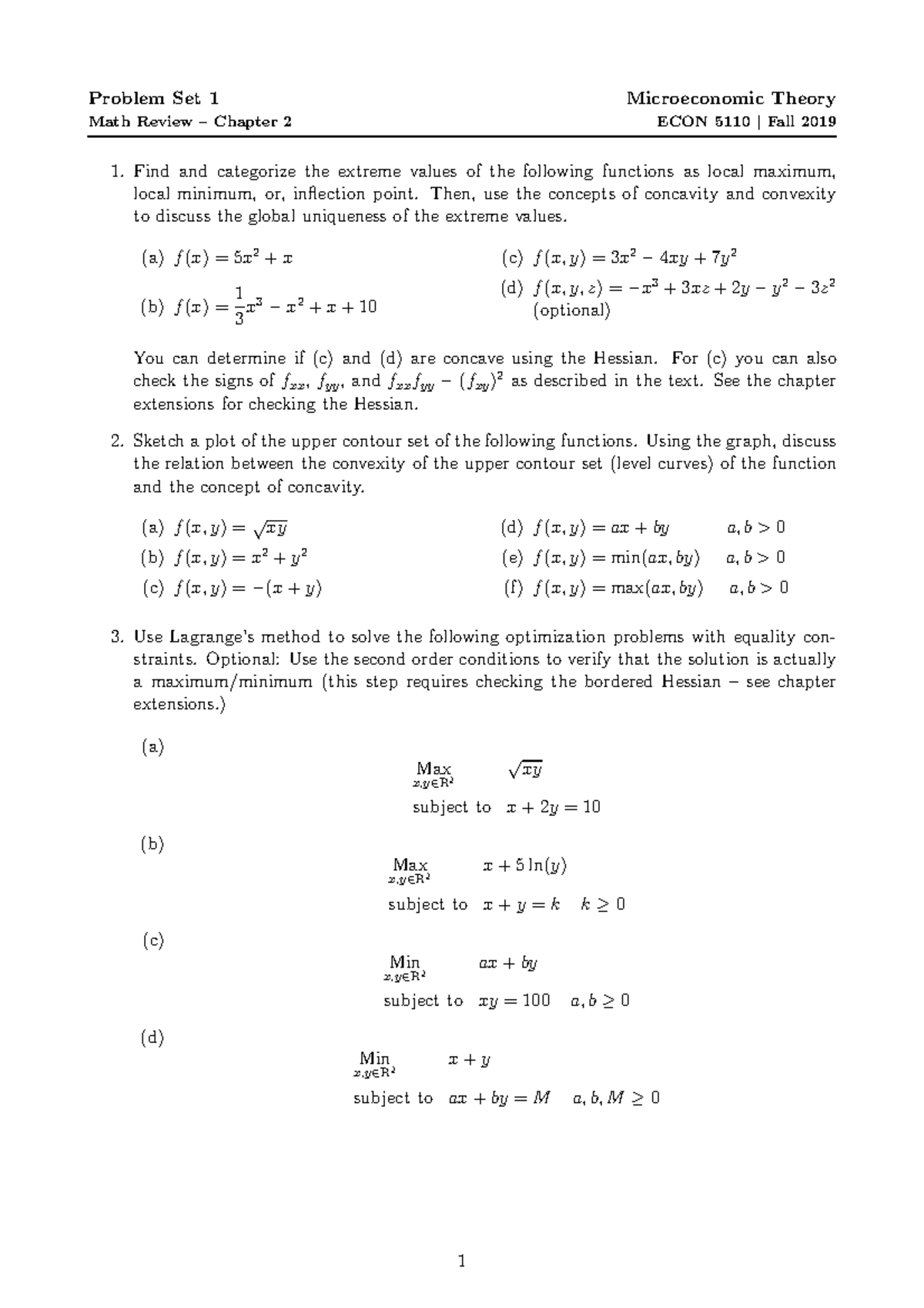 PS01 Revised 2 - Problem Set 1 - Problem Set 1 Microeconomic Theory ...