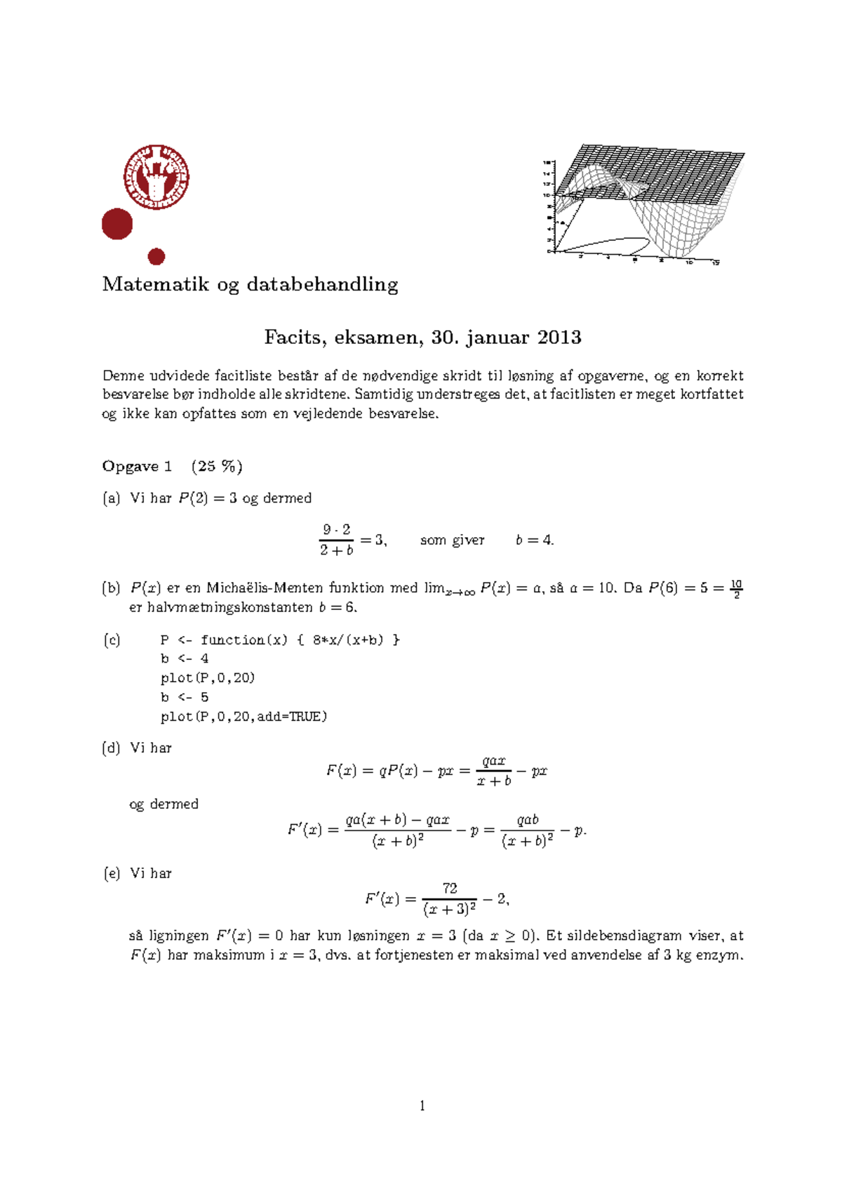 Løsningsark Til Eksamen (re-eksamen) I Matematik Og Databehandling (30 ...